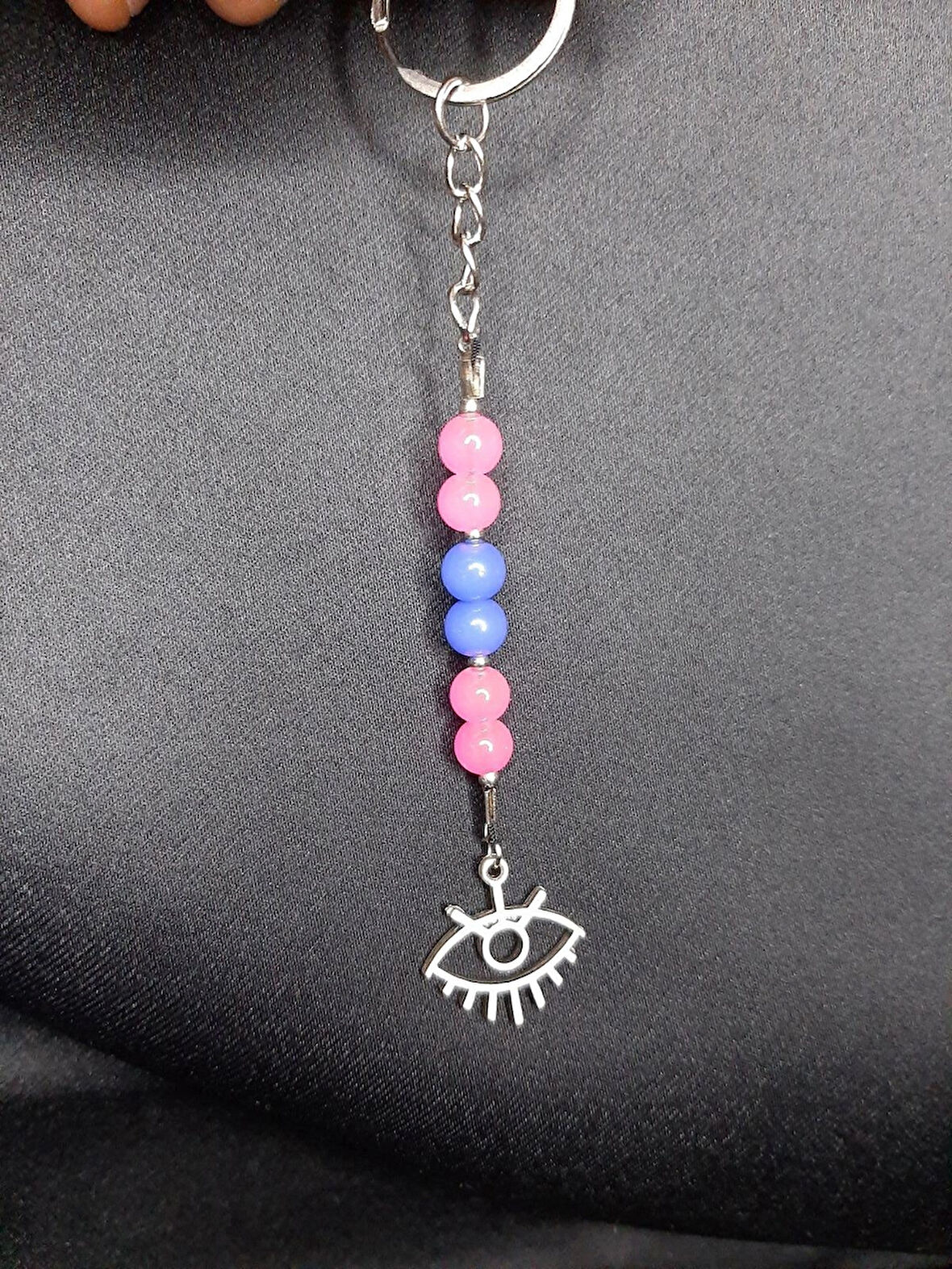 MRYart Göz Figürlü Pembe-Mavi Cam Boncuk Anahtarlık