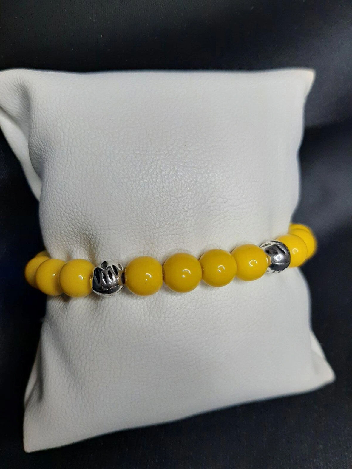 MRYart Sarı Cam Boncuklu Bileklik – Metal Detaylı, Unisex Tasarım