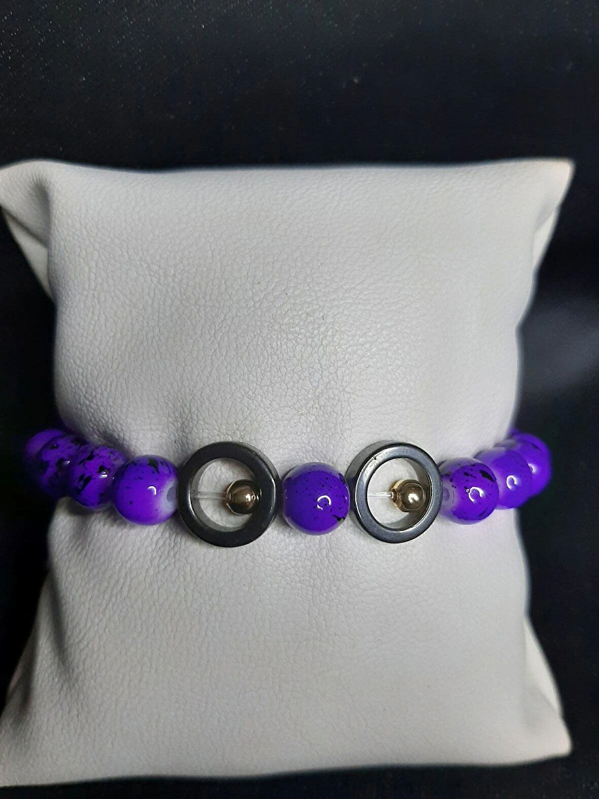 MRYart Mor Cam Boncuk Oniks Taşı Halkalar ve Sarı Boncuklu Bileklik