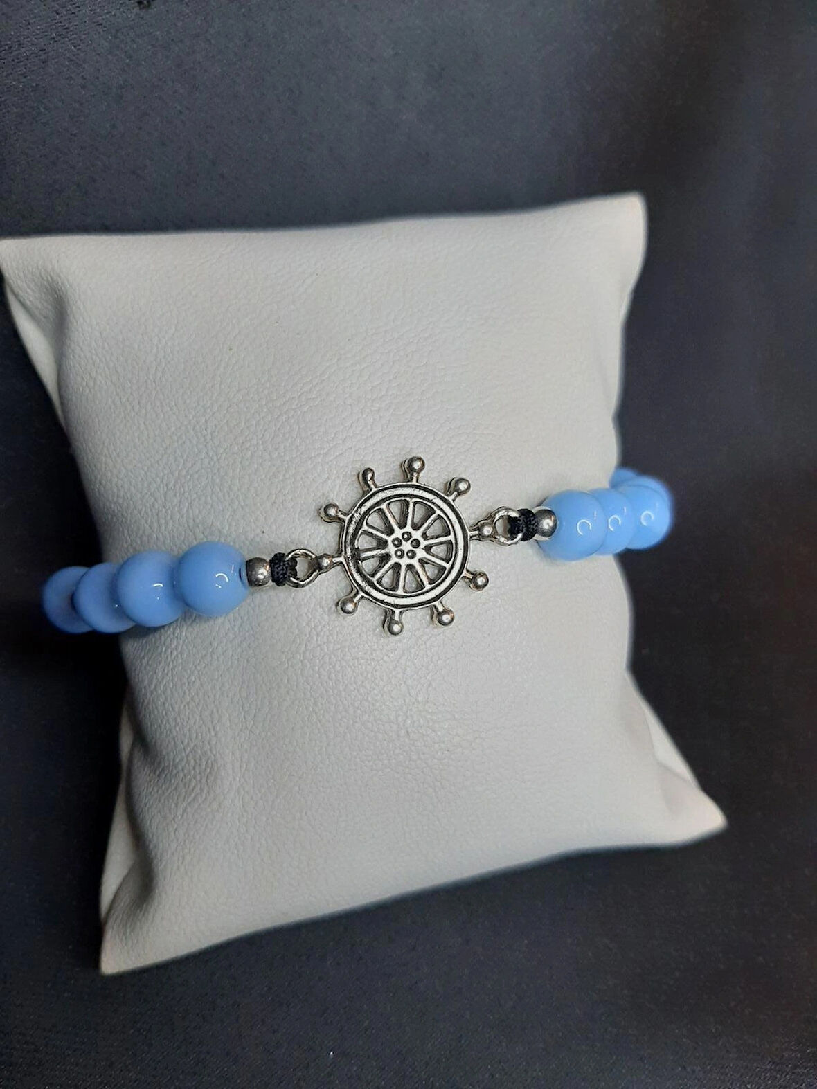 MRYart Mavi Cam Boncuklu Gemi Dümeni Figürlü Bileklik
