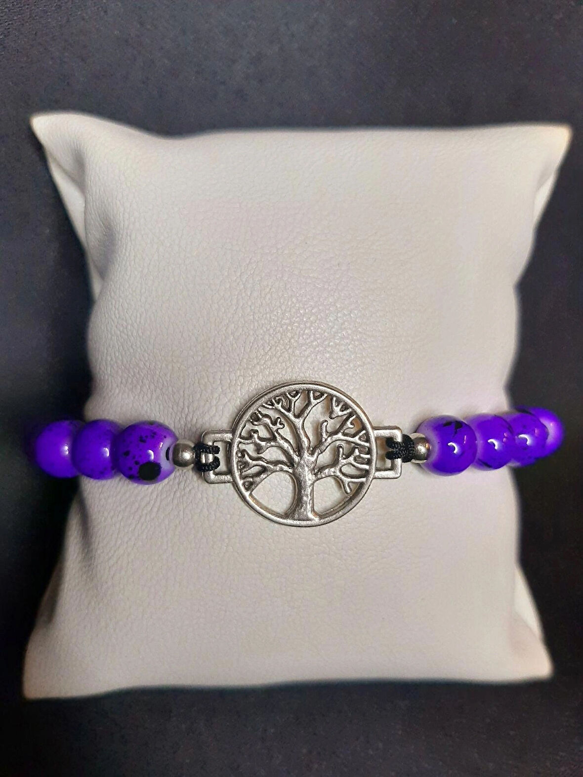 MRYart Hayat Ağacı Detaylı Mor Cam Boncuklu Bileklik