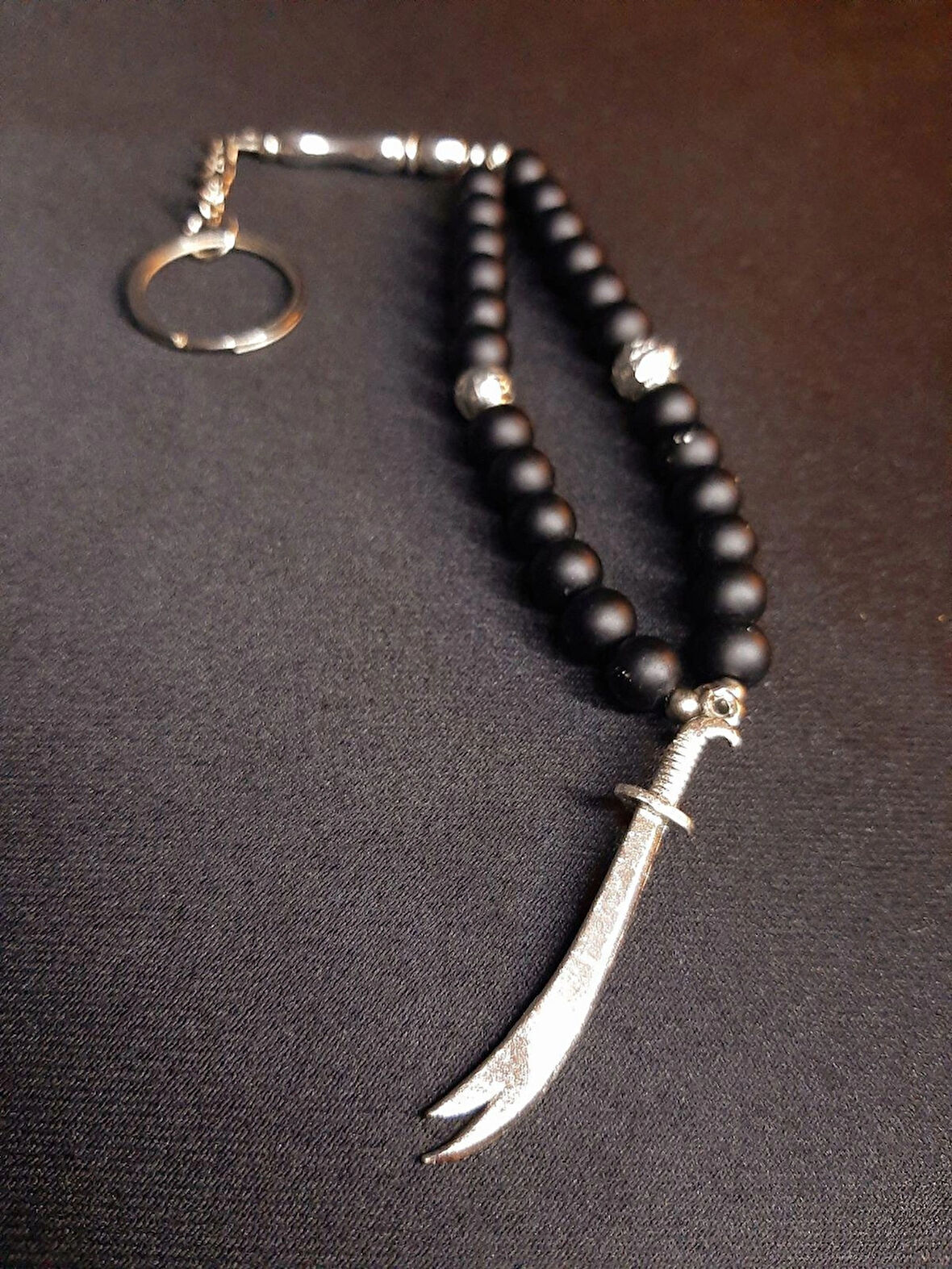 MRYart Oniks Taşlı Zülfikar Kılıç Detaylı Tesbih Anahtarlık / Çanta Süsü