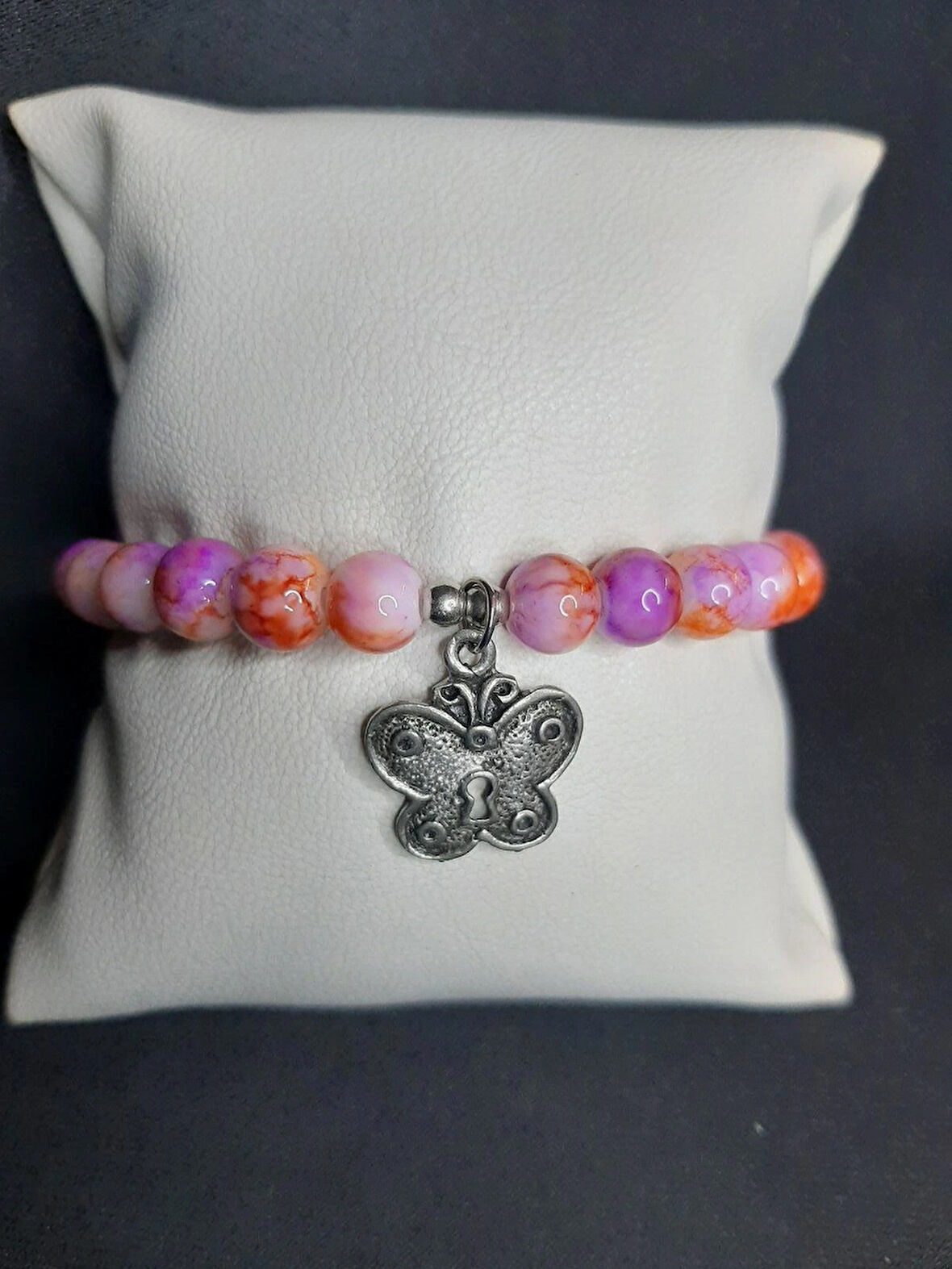 MRYart Mor Pembe Turuncu Boncuklu Kelebek Charm Bileklik – Kadın Takı Aksesuar