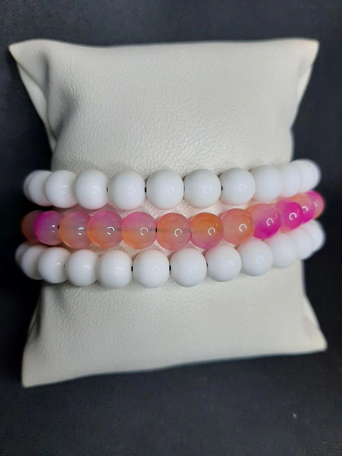 MRYart Beyaz ve Renkli Cam Boncuk 3 Sıra Ayarlanabilir Bileklik