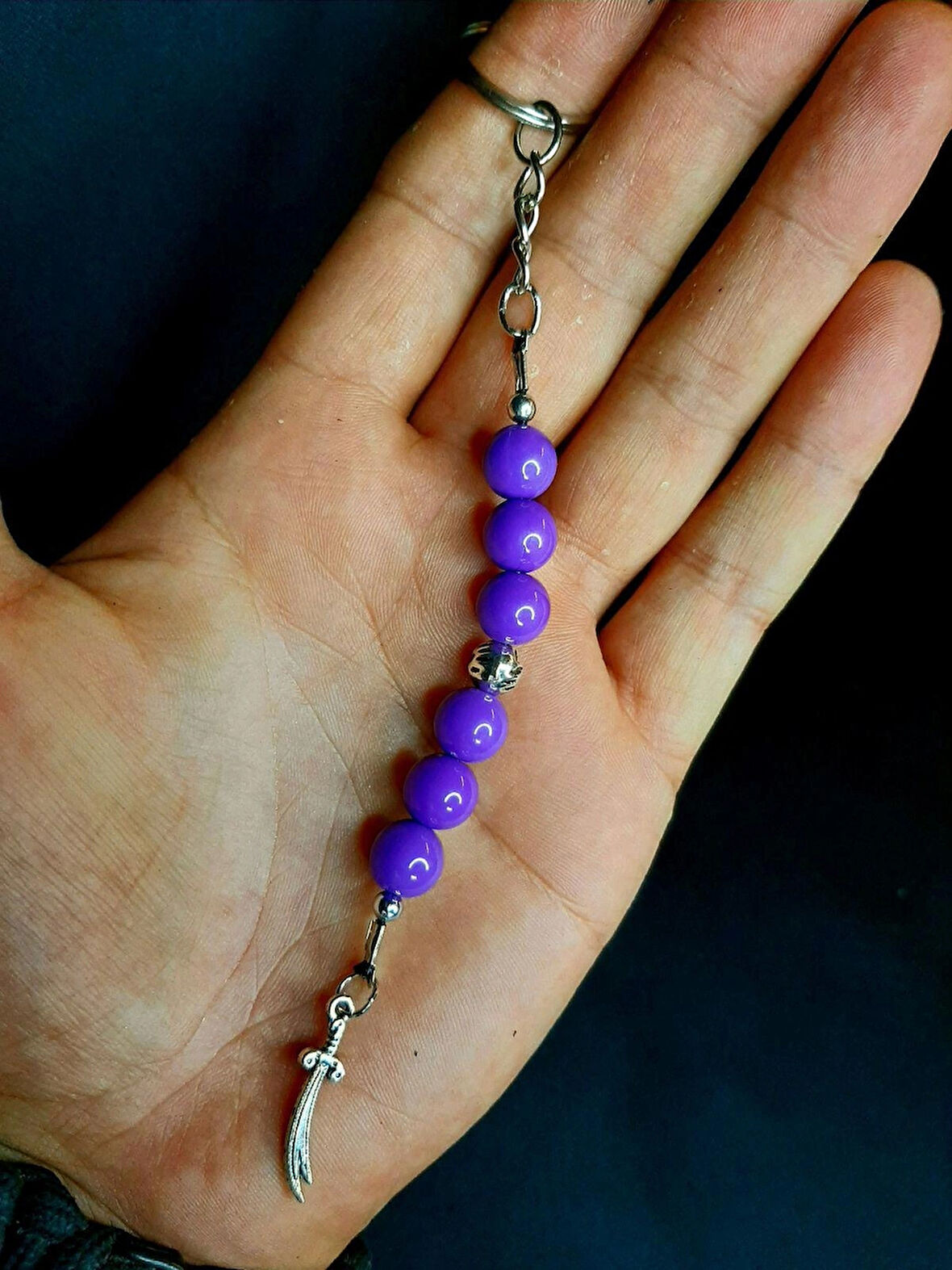 MRYart Mor Boncuk ve Zülfikar Kılıç Detaylı Anahtarlık