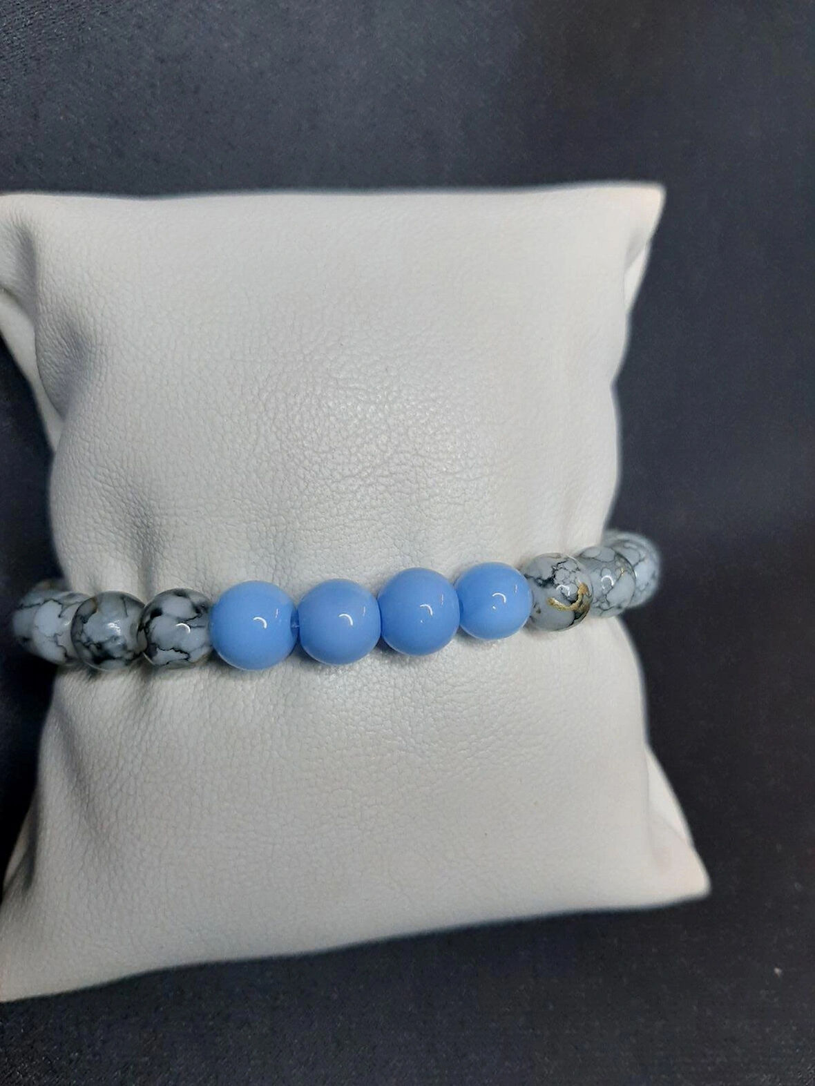 MRYart Gri Granit desen ve Mavi Düz renk Cam Boncuk Bileklik