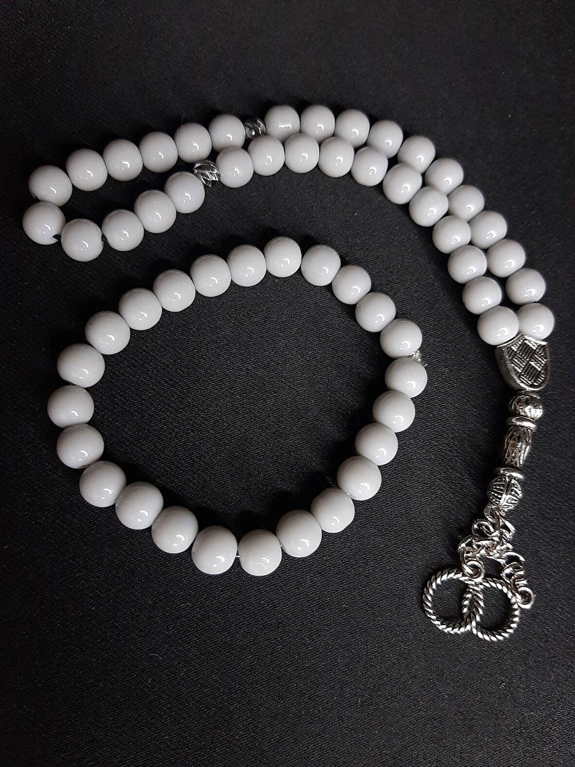 MRYart Gri Cam Boncuk Tesbih ve Bileklik Set