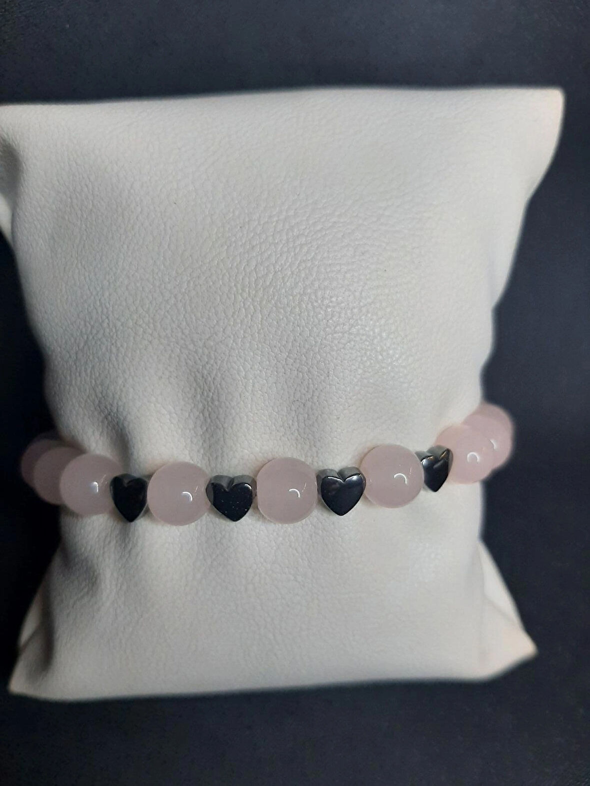 MRYart Pembe Cam Boncuk ve Kalp Hematit Taşı Bileklik