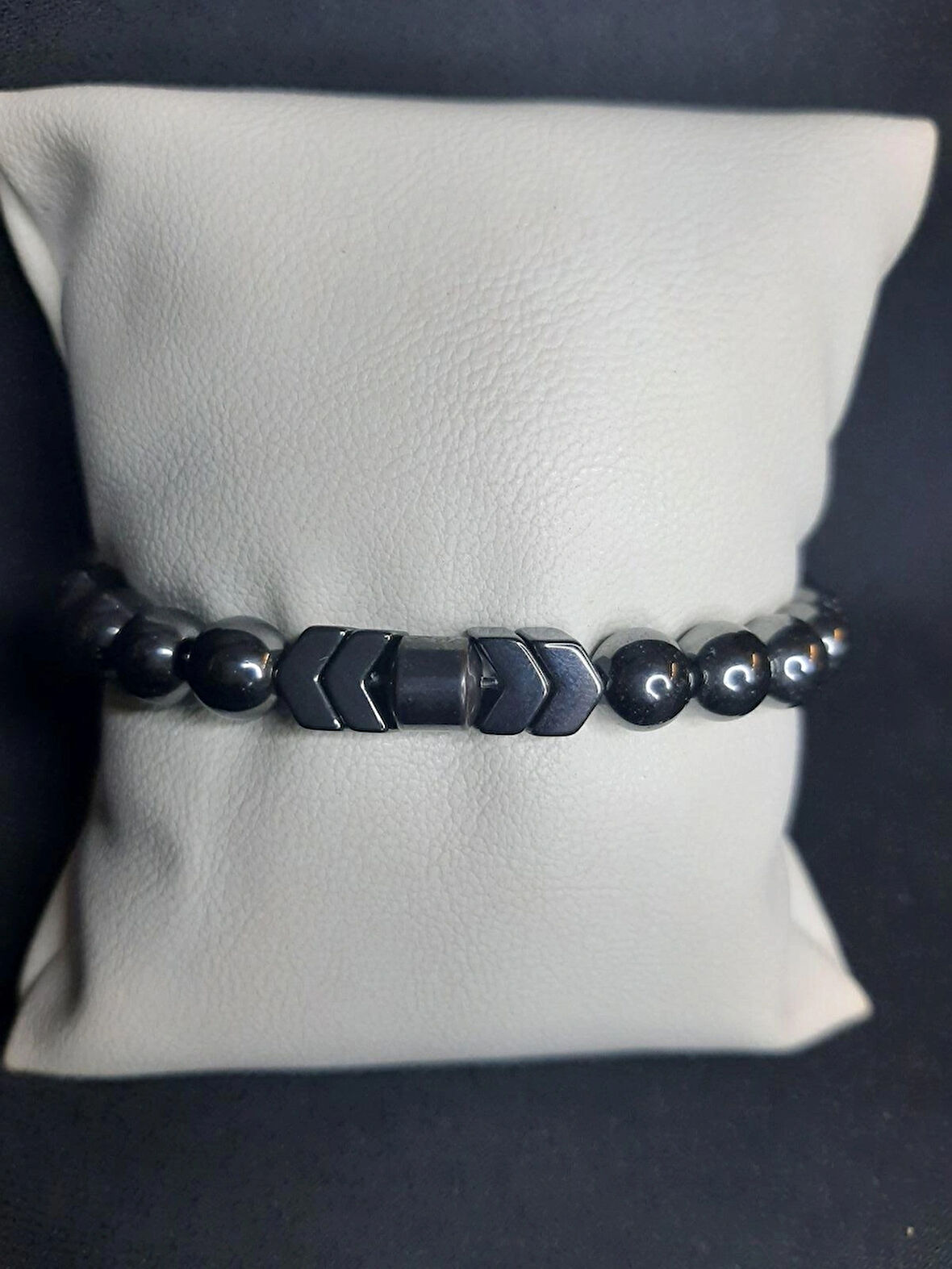 MRYart Metalik Füme Doğal Taş Hematit Taşı Bileklik Unisex Şık Tasarım