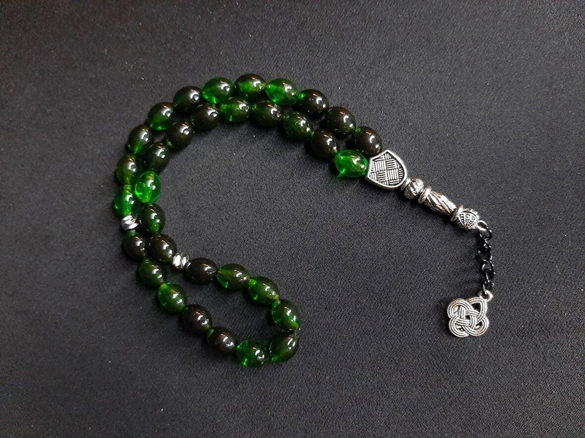 MRYart Yeşil Siyah Toz Kehribar Tesbih 33'lük