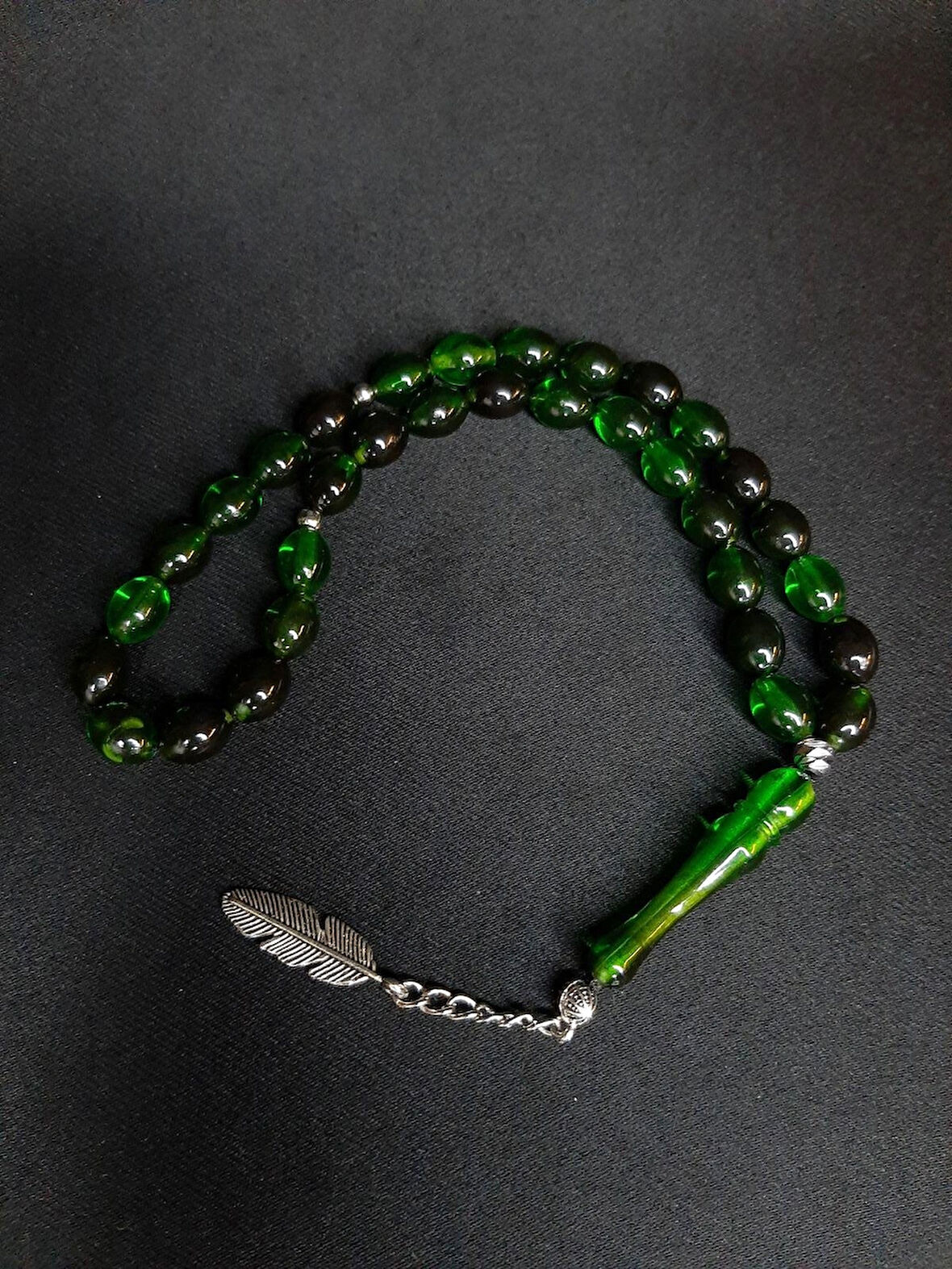 MRYart Yeşil Siyah Toz Kehribar Stil Tesbih