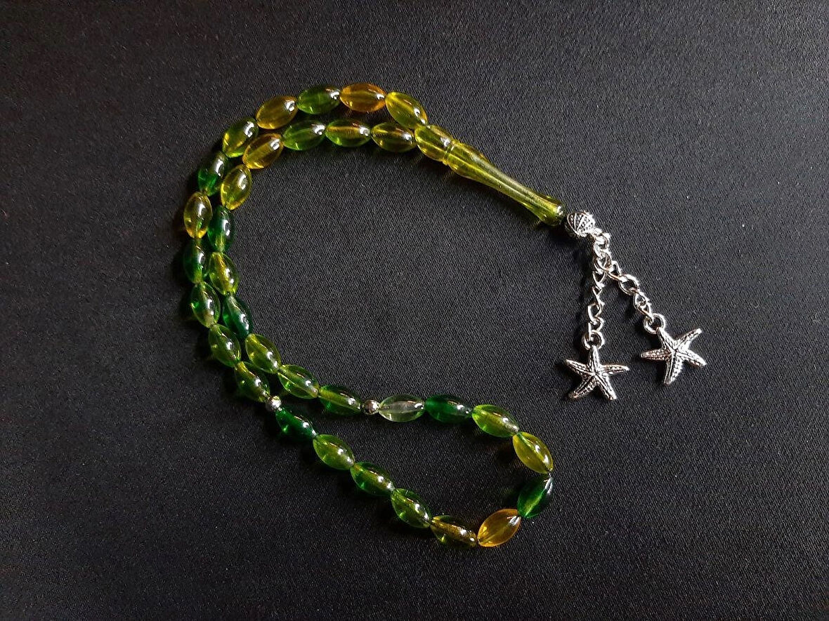 MRYart Sarı Yeşil Toz Kehribar Tesbih 33 lük