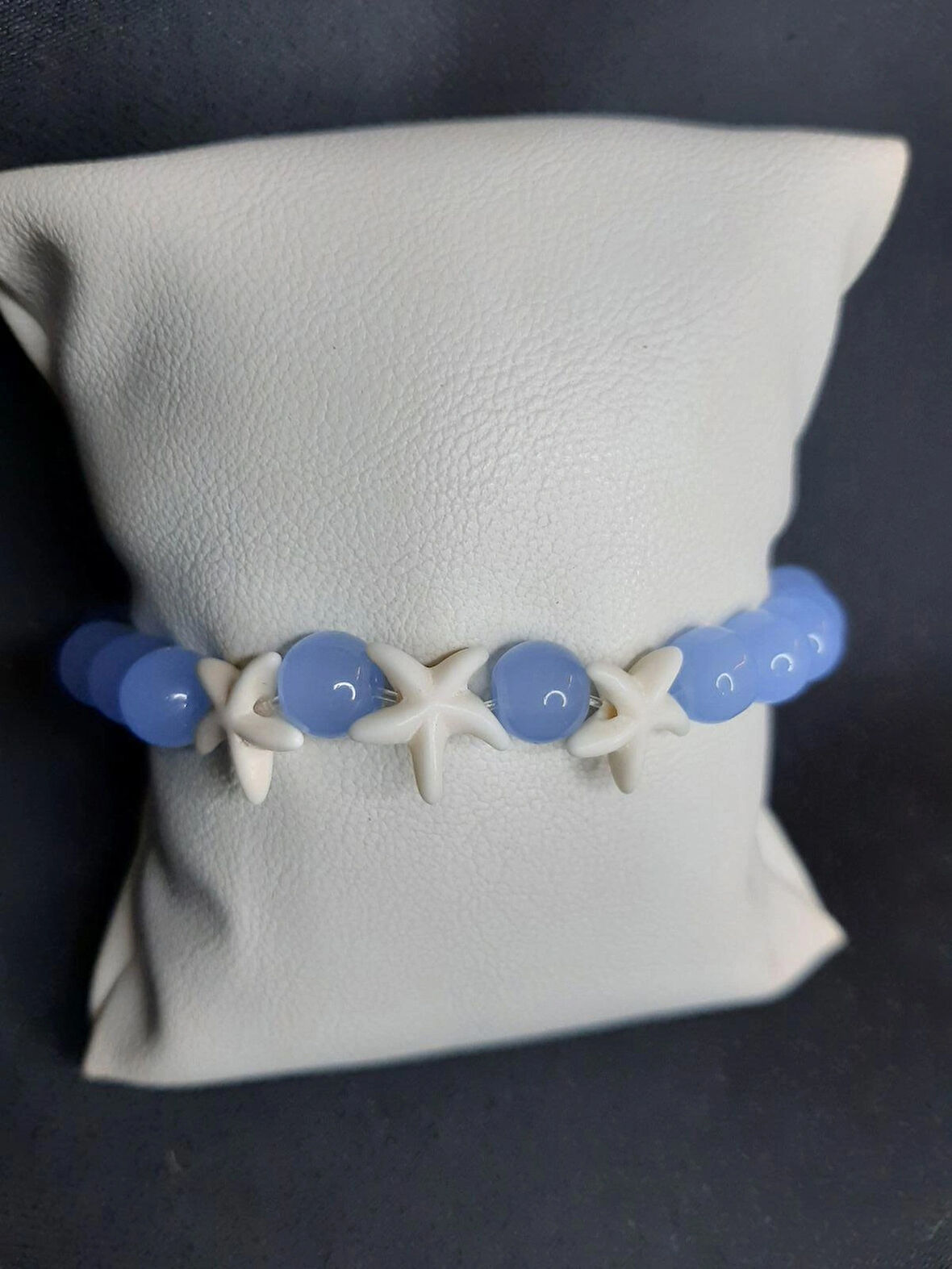 MRYart Pastel Mavi ve Beyaz Yıldız Cam Boncuk Bileklik Şık Tasarım