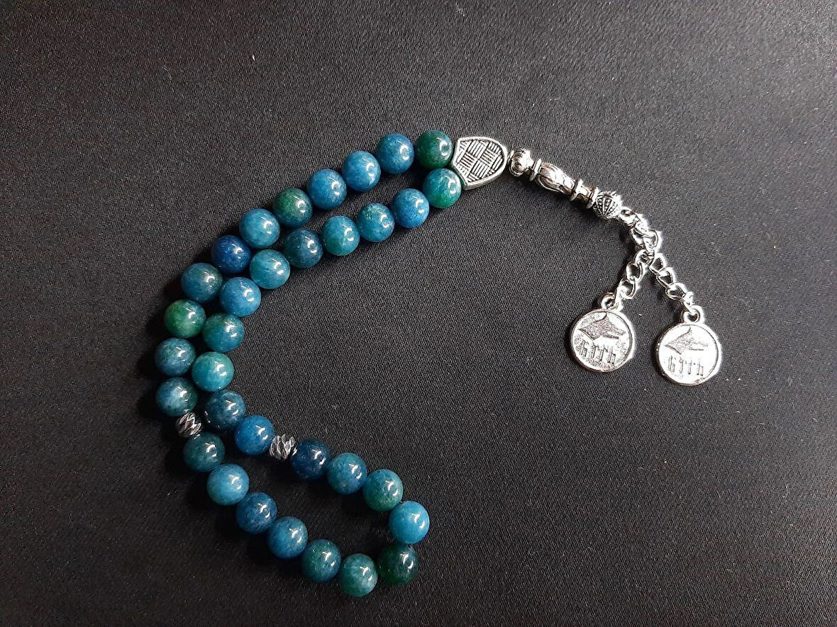 MRYart Lacivert Renk Doğal Taş Akik Taşı 33lük Tesbih Şık Tasarım