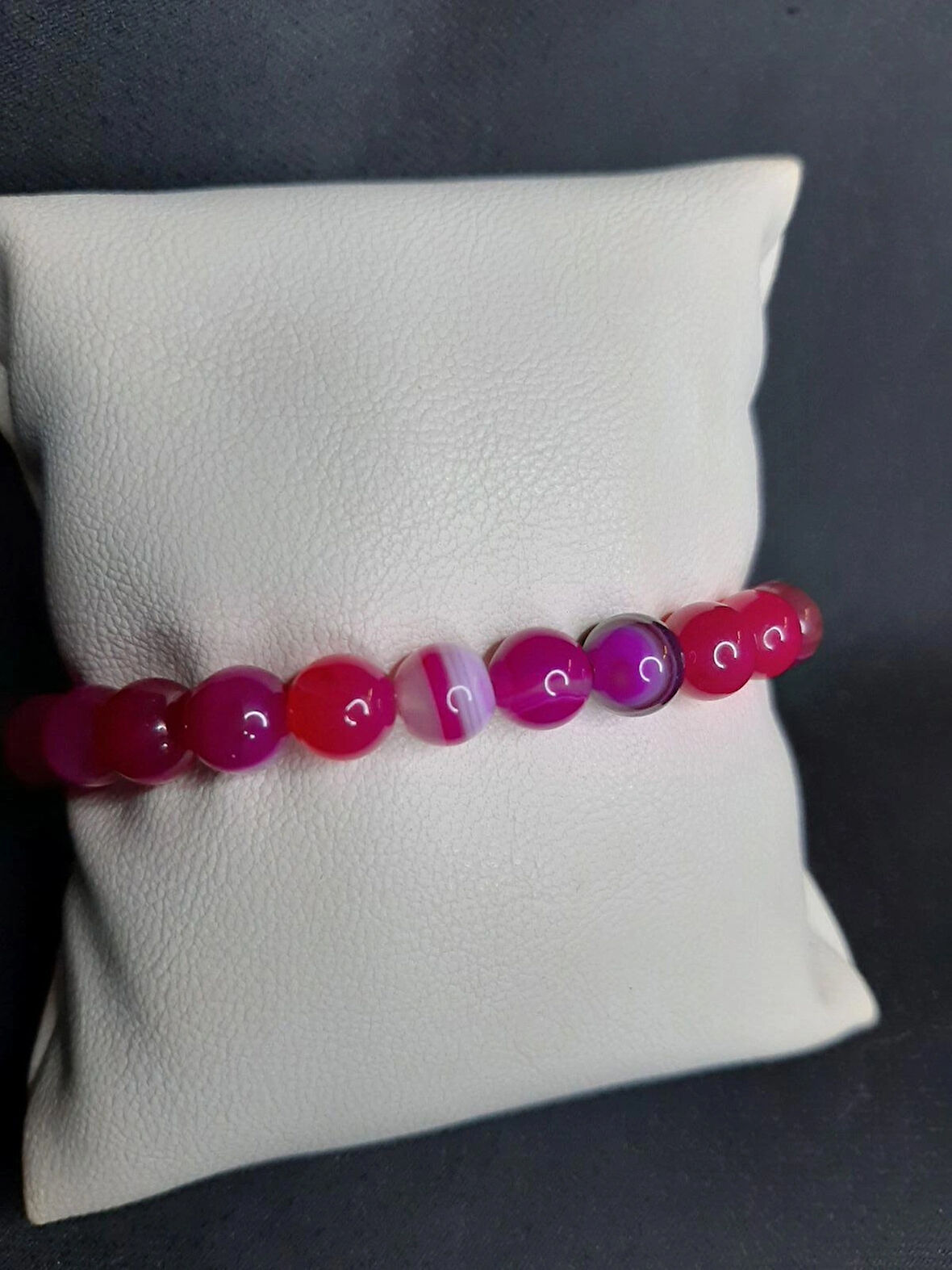 MRYart Pembe Renk Doğal Akik Taşı Bileklik