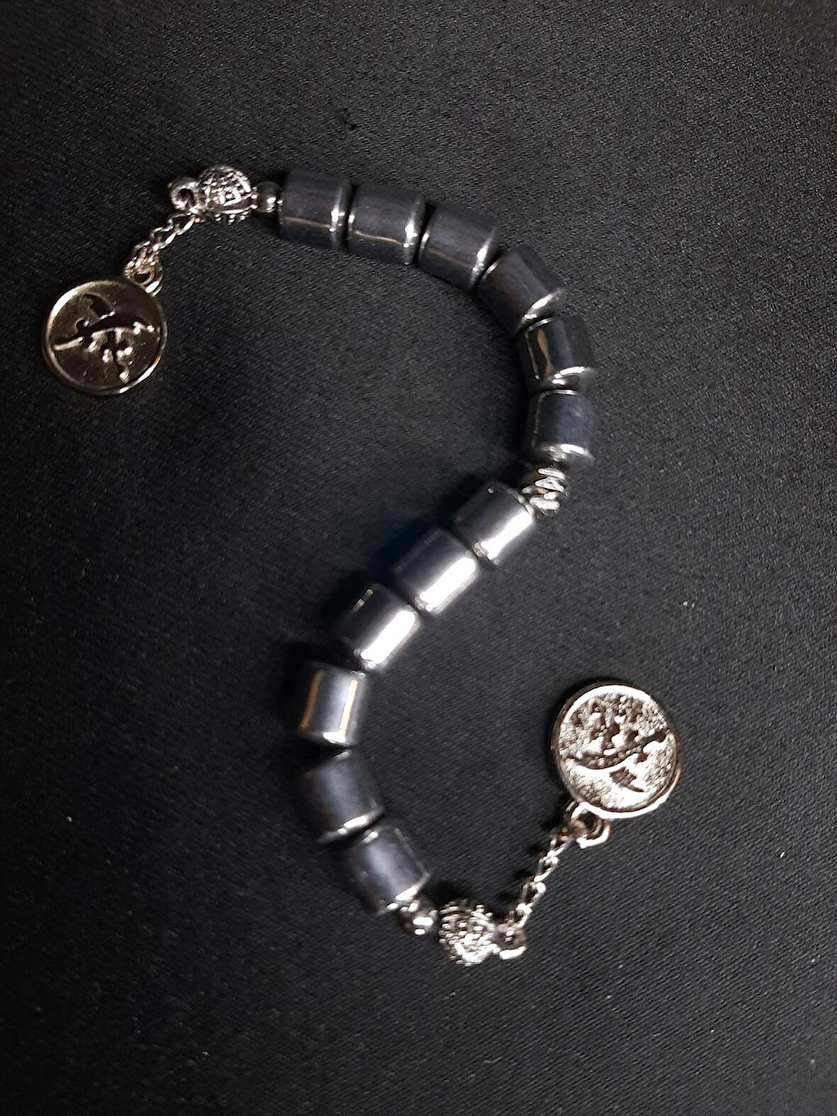 MRYart Gümüş Renk Yuvarlak Hematit Taşı Tarz Zaza Tesbih