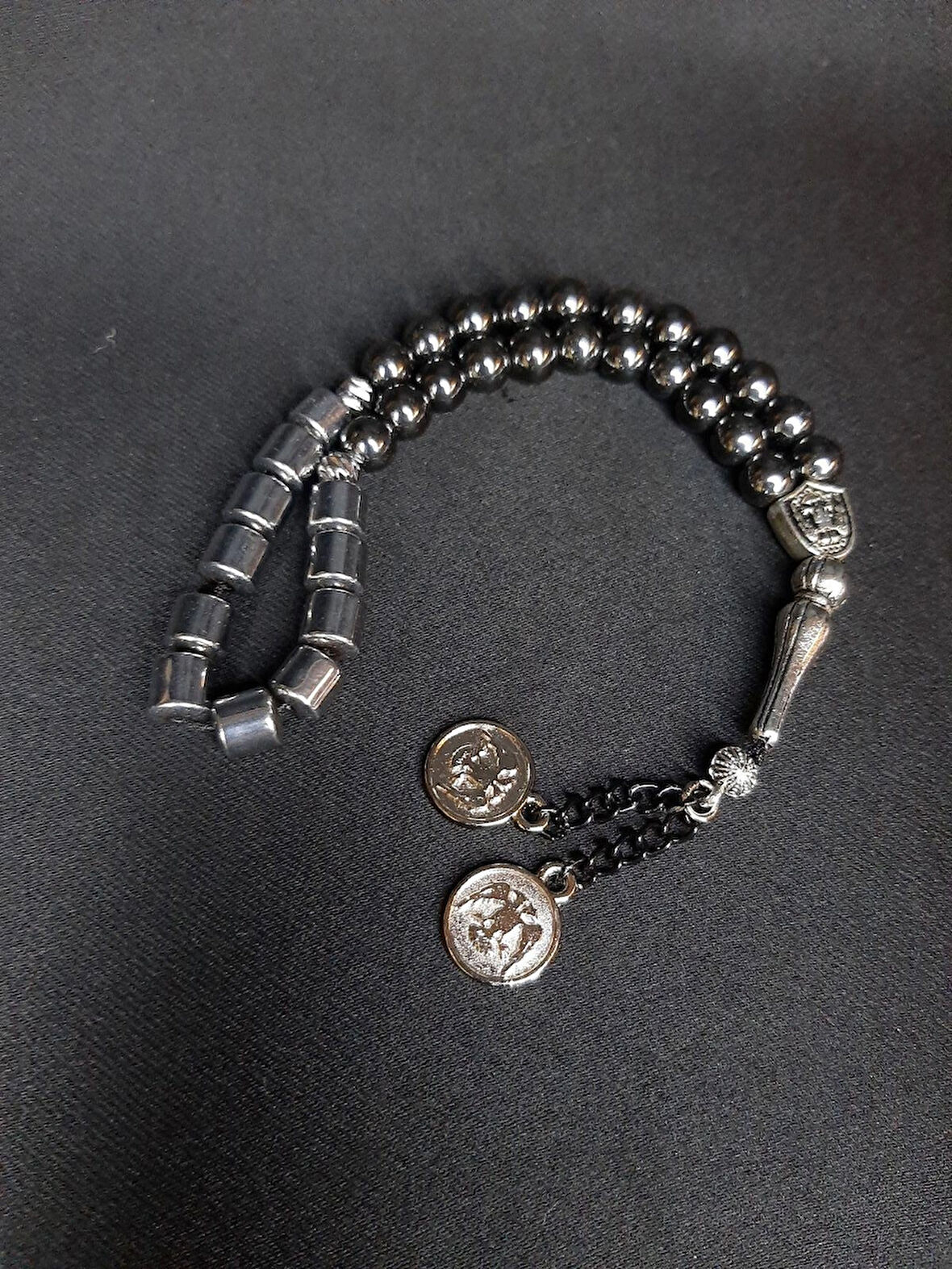 MRYart Metali Füme ve Gümüş Renkte Doğal Hematit Taşı İle Tasarlanmış Şık Tasarım Tesbih