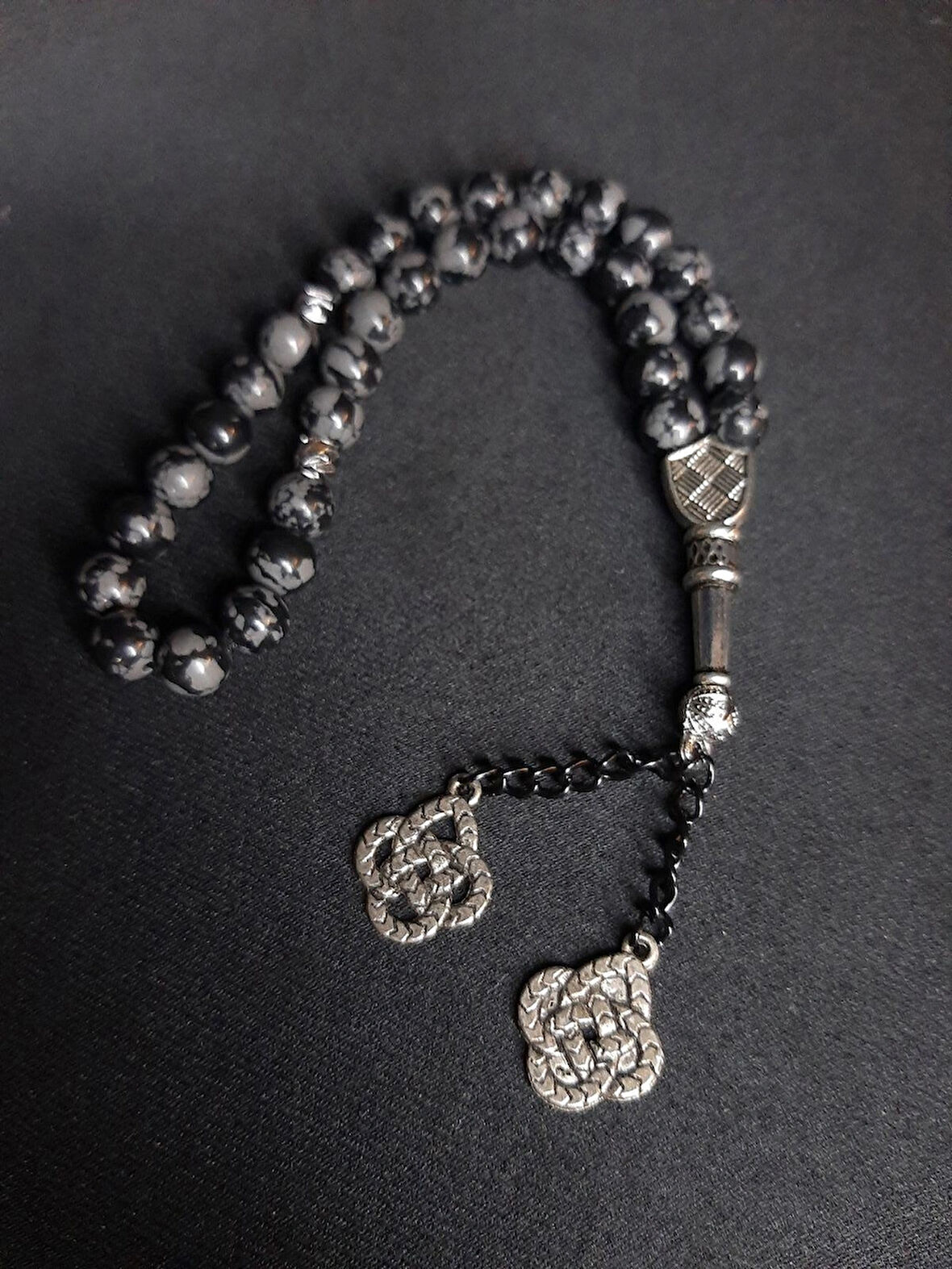 MRYart Siyah Gri Opsidyen Taşı 33lük Stil Tesbih