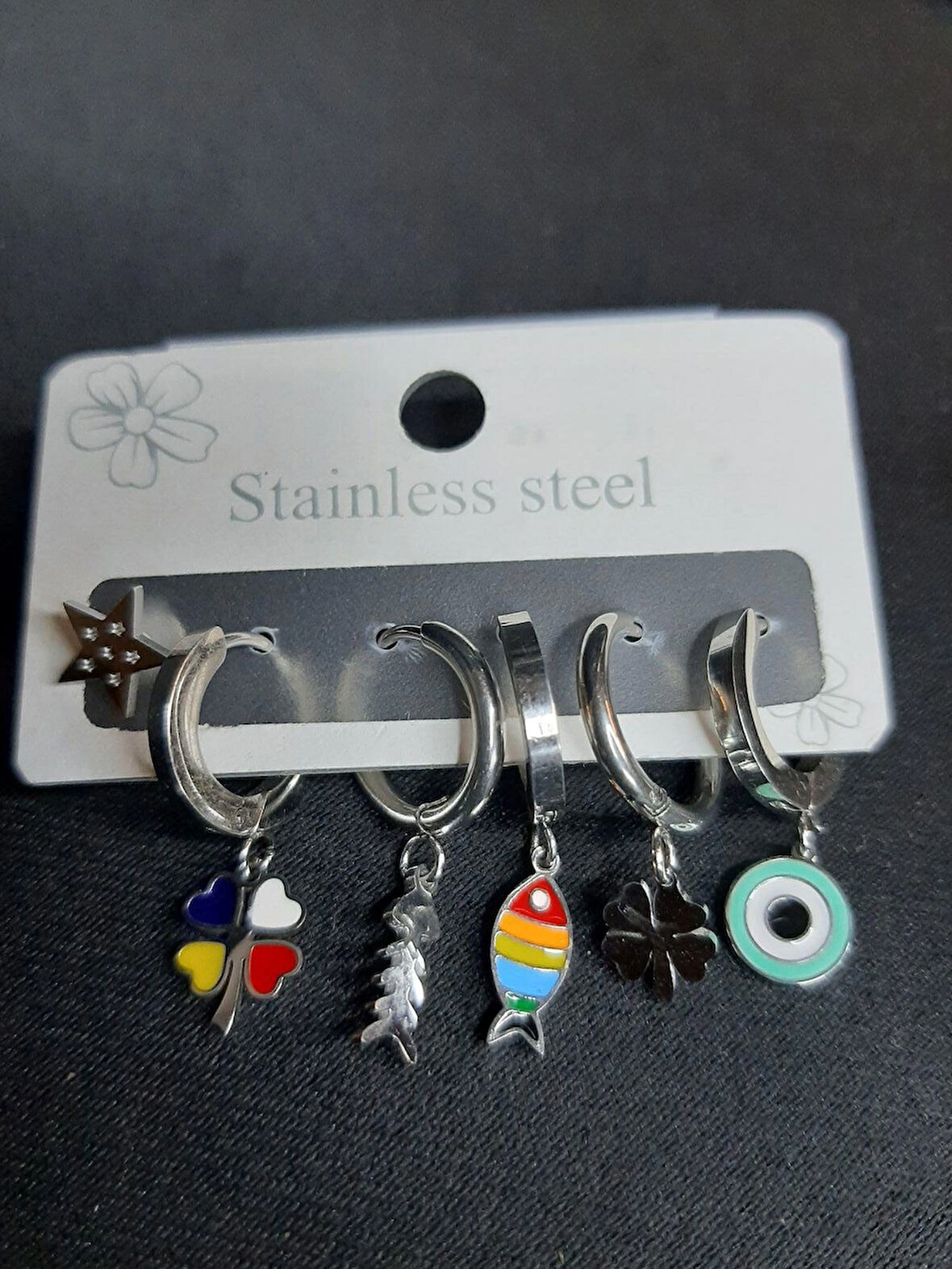 MRYart Gümüş Renk 6lı Çelik Küpe Set