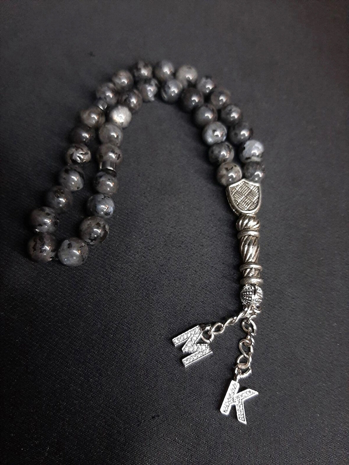 MRYart Füme-Gri Labradorit Taşı Harfli 33lük Tesbih (Sparişden Önce Harf Bilgisi Veriniz )