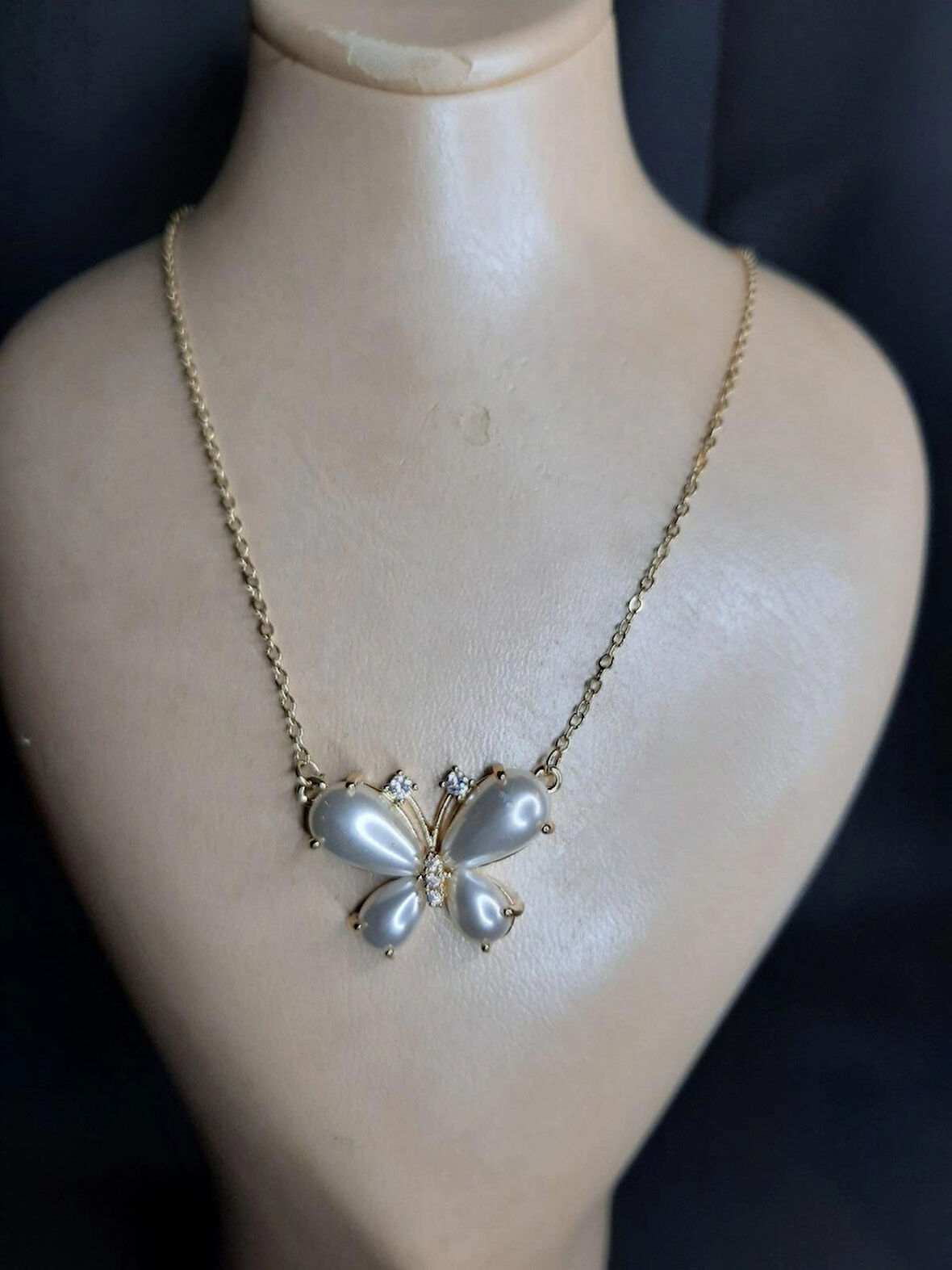 MRYart Kelebek İnci Lüks Çelik Kolye Sarı ( Paslanmaz Çelik )