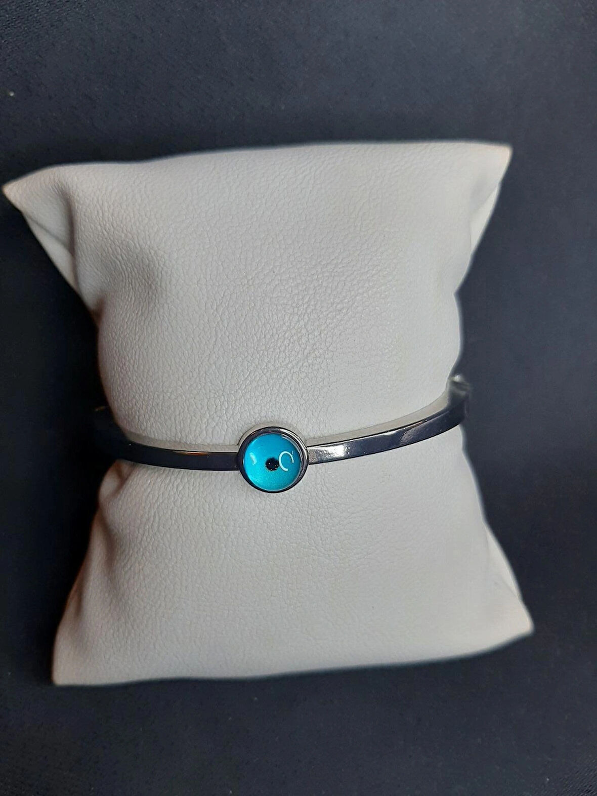 MRYart Gümüş Renk Nazar Göz Taşlı Kelepçe Bileklik