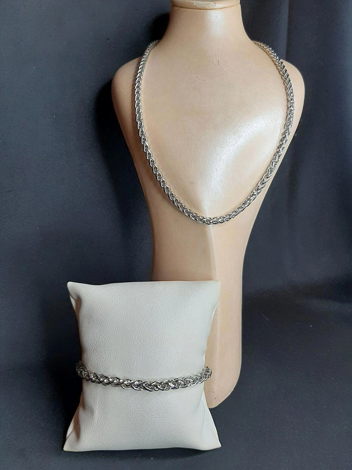 MRYart Angelus Lufigo Unisex Model Kalın Zincir Kolye ve Bileklik Set