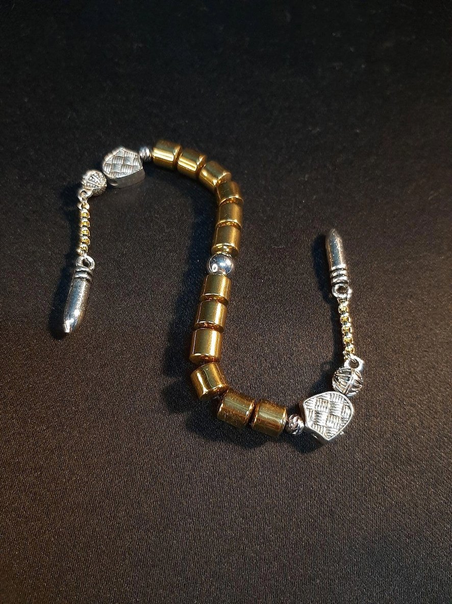 MRYart Mira Zaza Doğal Hematit Taşı Gold ve Gümüş Renk Mix