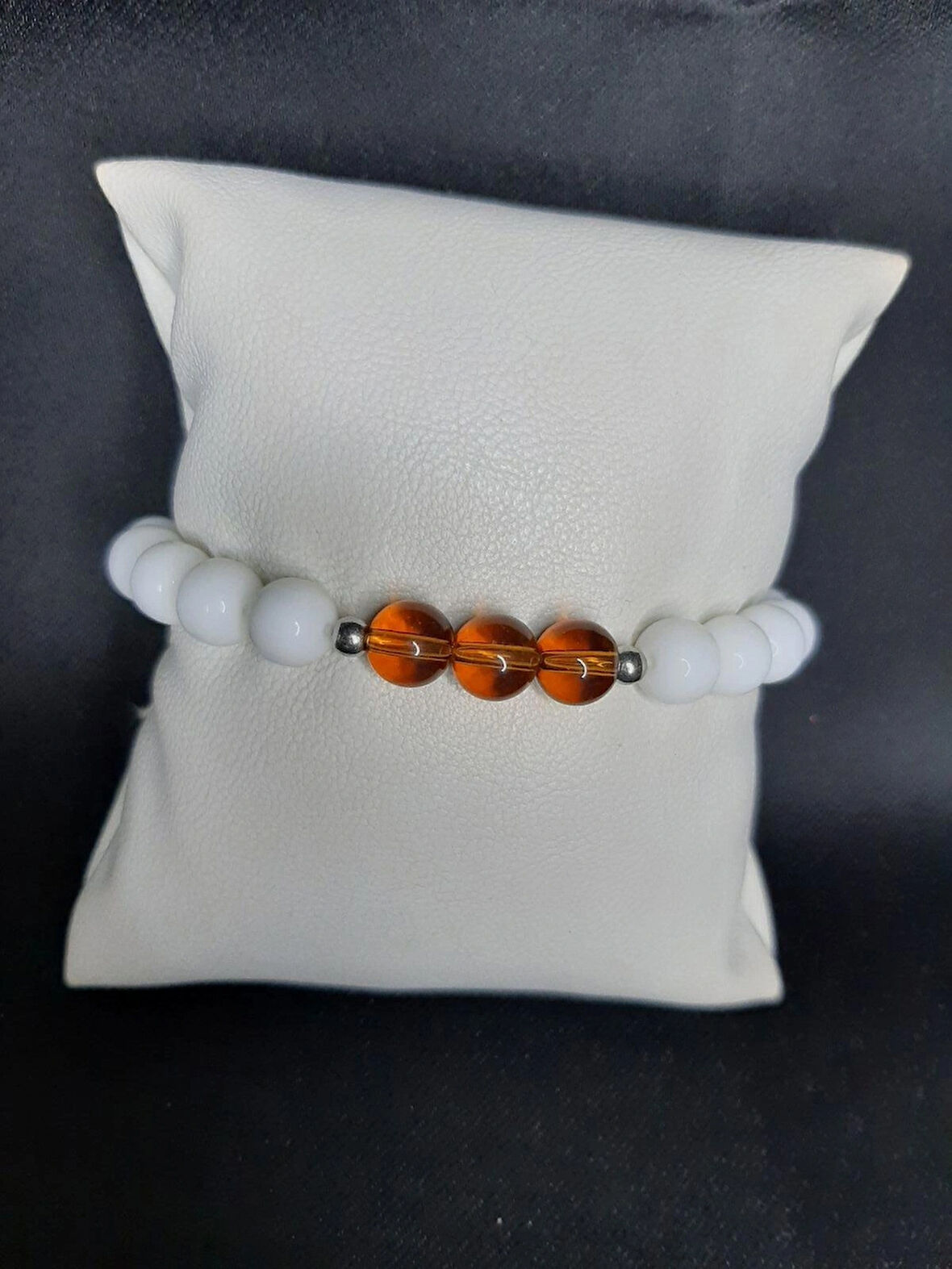 MRYart Unisex Beyaz Boncuklu Kehribar Görünümlü Elastik Bileklik