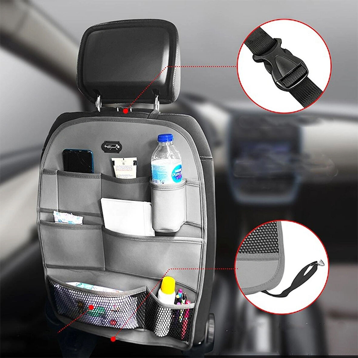 Toyota Rav4 Araç İçi Deri Koltuk Arkası Organizer Düzenleyici Koruyucu Gri