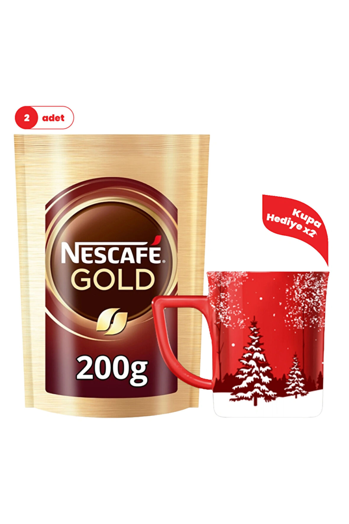 Nescafe Gold 200 Gr 2'li Set – 2 Adet Kırmızı Kupa Hediyeli