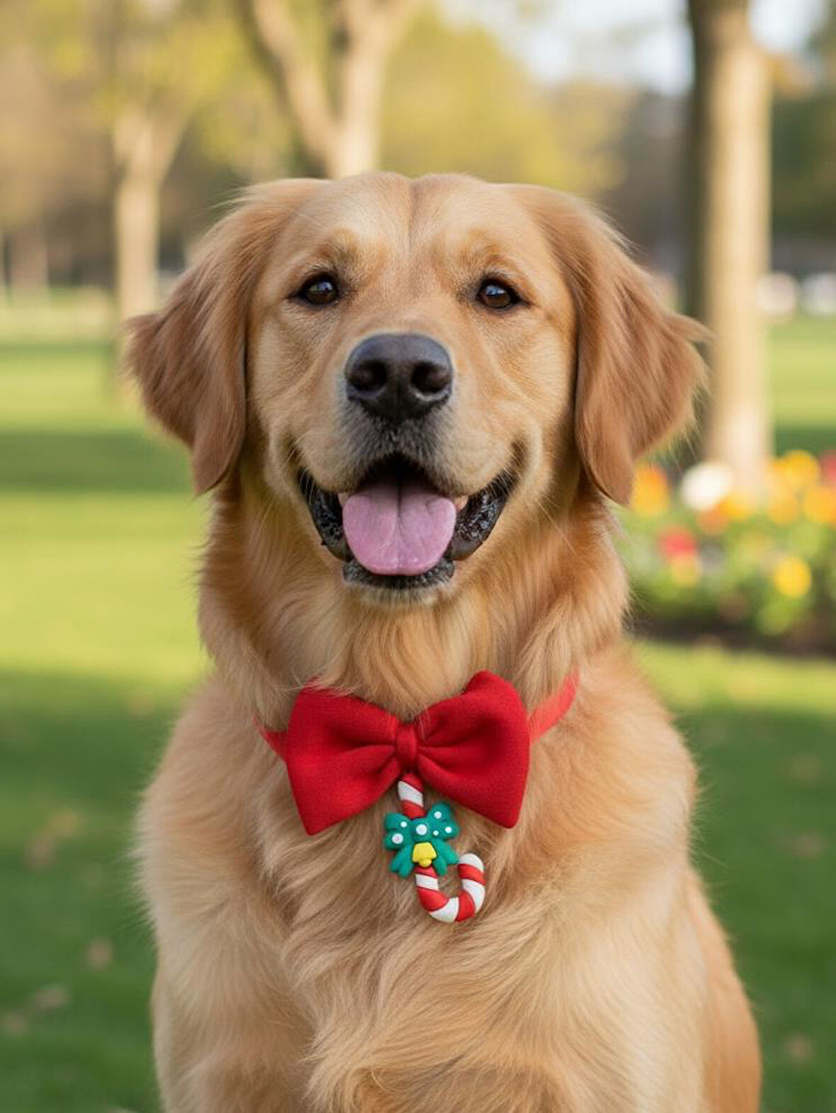Candy Xmas Yılbaşı Köpek Papyon Tasması | Kırmızı Fiyonk Boyun Aksesuarı | Noel Temalı Köpek Süsü | Orta ve Büyük Irklar İçin