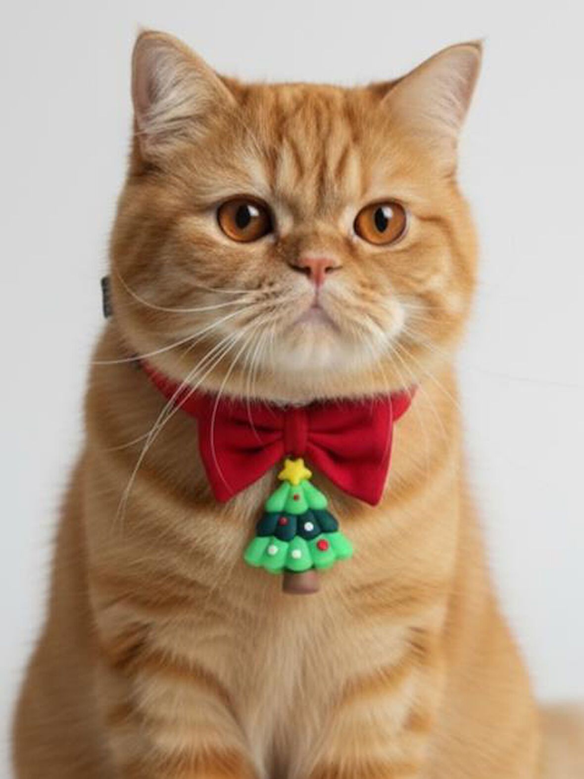 Christmas Tree Yılbaşı Kedi Papyon Tasması | Kırmızı Fiyonk Boyun Aksesuarı | Noel Temalı Kedi Süsü