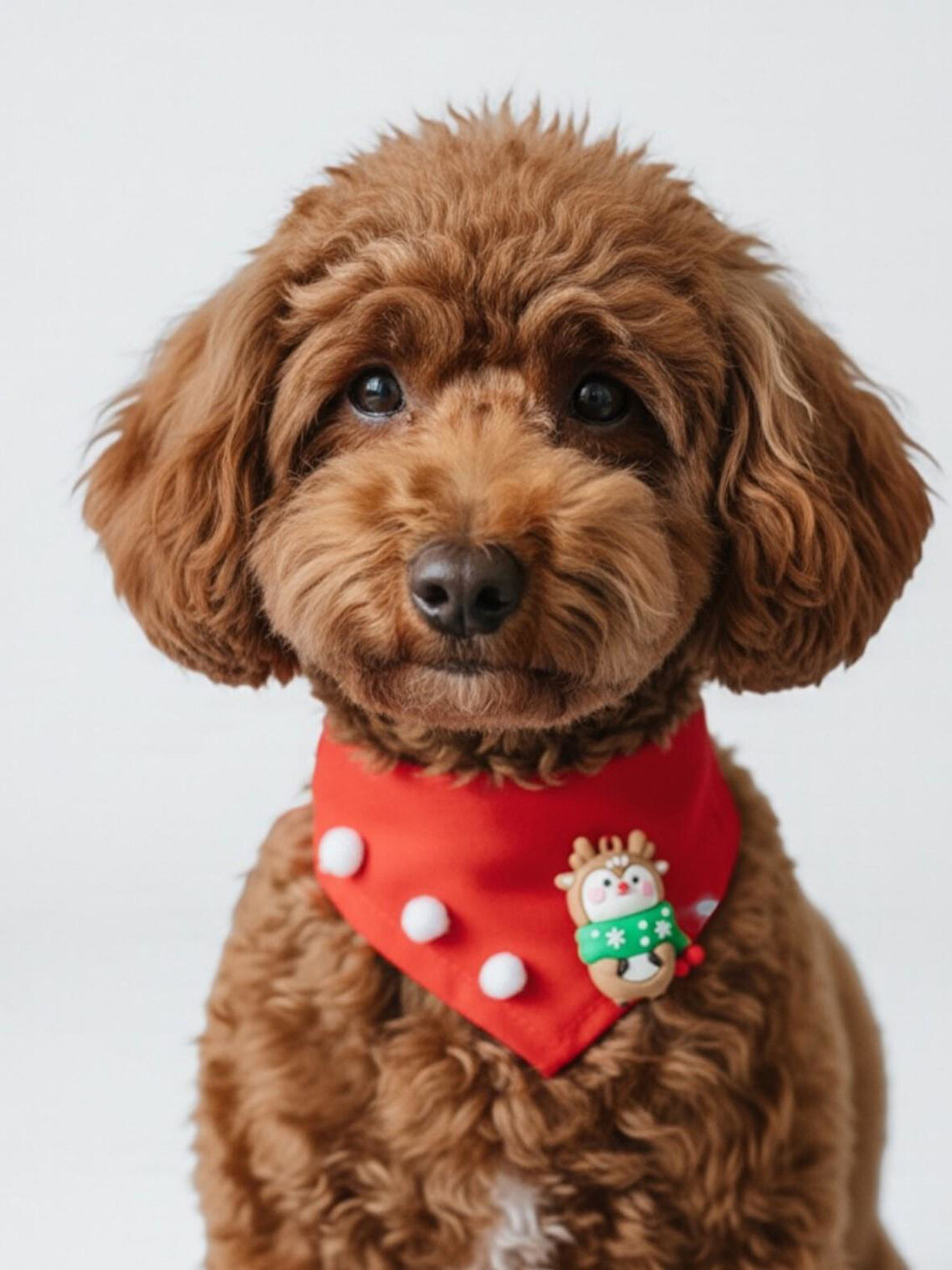 Christmas Squirrel Yılbaşı Köpek Bandanası | Ponponlu Kırmızı Noel Boyun Aksesuarı | Sevimli Sincap Figürlü Köpek Süsü | Küçük Irklar İçin