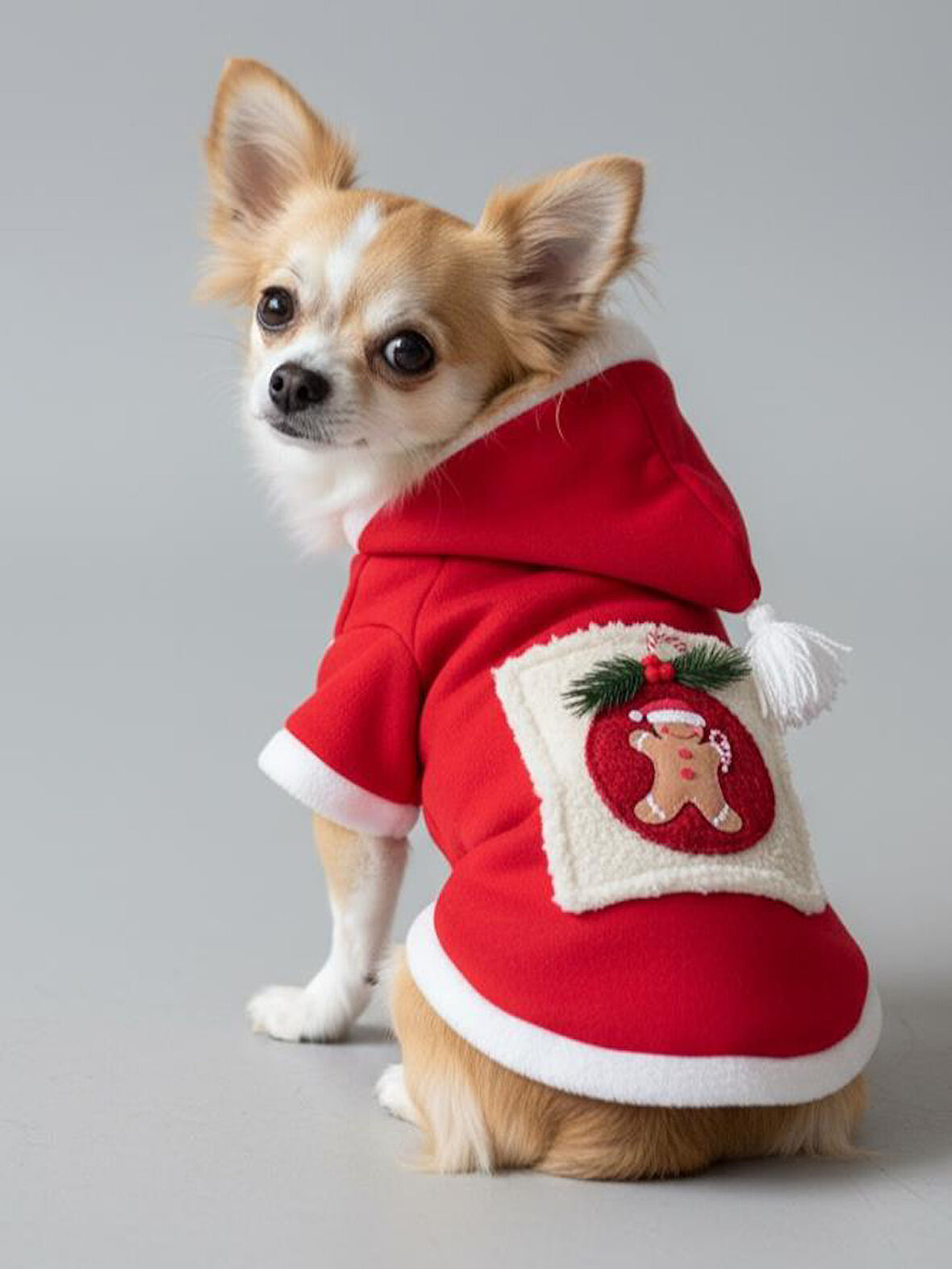 Kartopu Yılbaşı Köpek Kıyafeti Premium Kırmızı Polar | Kapüşonlu Noel Köpek Kostümü | Küçük Irklar İçin