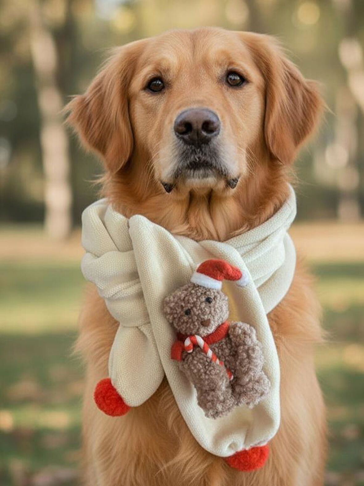Teddy Santa Yılbaşı Köpek Atkısı | Polar Peluş Köpek Atkısı | Köpek Yılbaşı Aksesuarı | Orta ve Büyük Irklar İçin