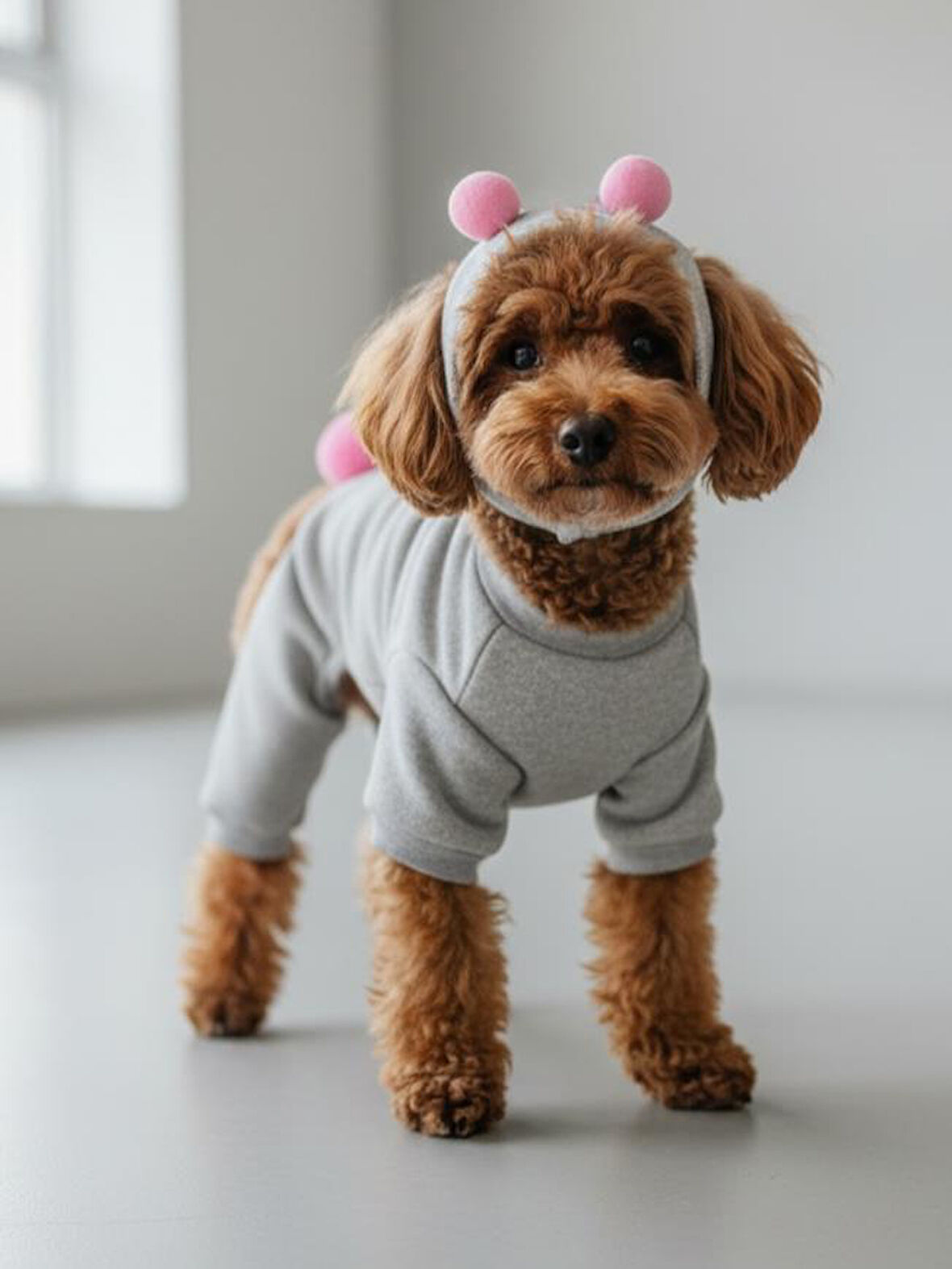 Ponpon Şeker Köpek Tulumu & Bere Takımı | Şardonlu Polar Kumaş | Küçük Irk Köpekler İçin | Tüy Dökülmesini Azaltır