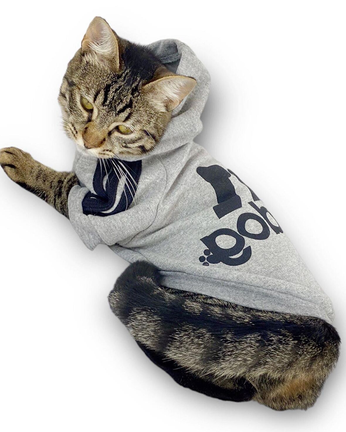 Gri Adidog Kapşonlu Duo Kedi Sweatshirt Duo