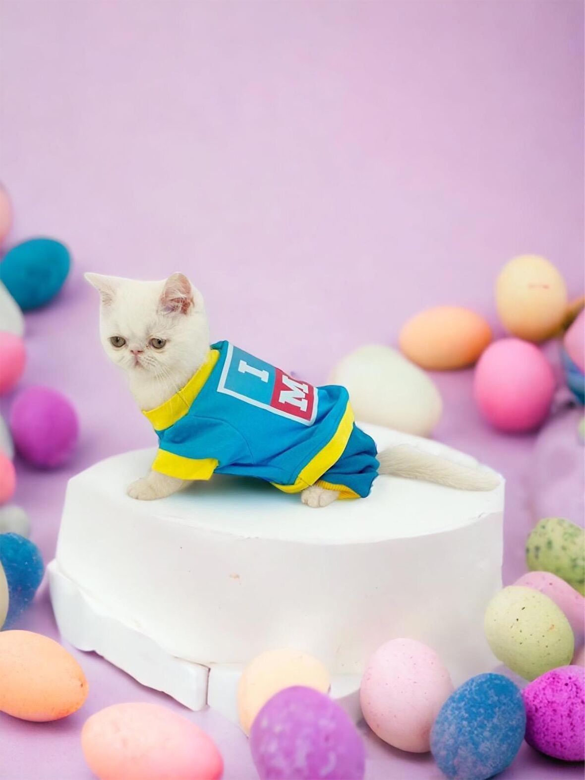 Hediye Paketli, Annelere Hediye, Love Mom Blue Penye Tulum Kedi Tulumu Kedi Elbisesi, Anneler Günü