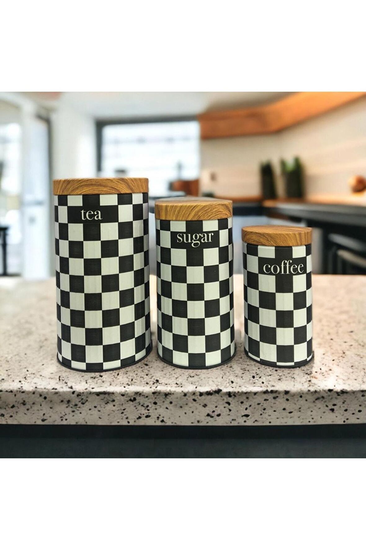UCR Home Dama Desenli Vakumlu Metal Kavanoz Seti
