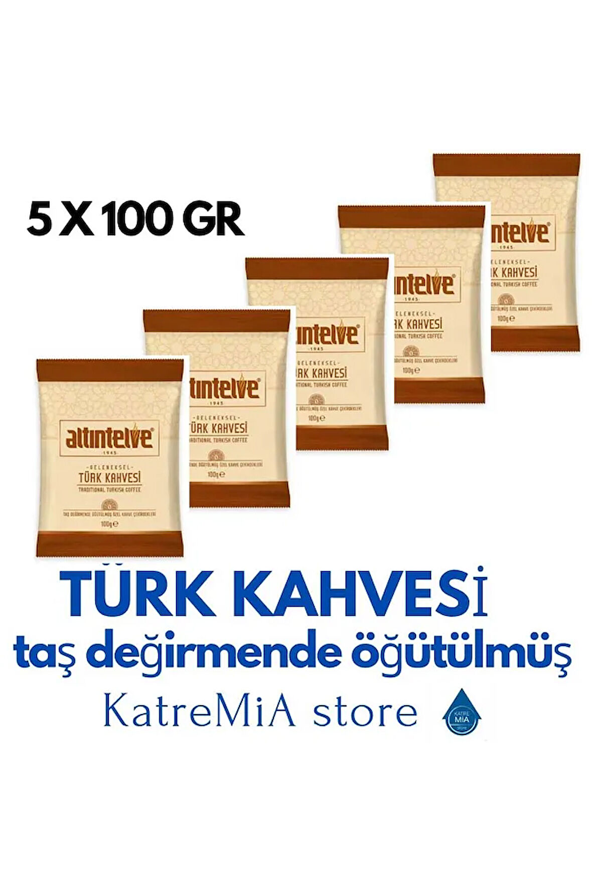 TÜRK KAHVESİ 5X100 GR (500 gr) TAŞ DEĞİRMENDE ÖĞÜTÜLMÜŞ