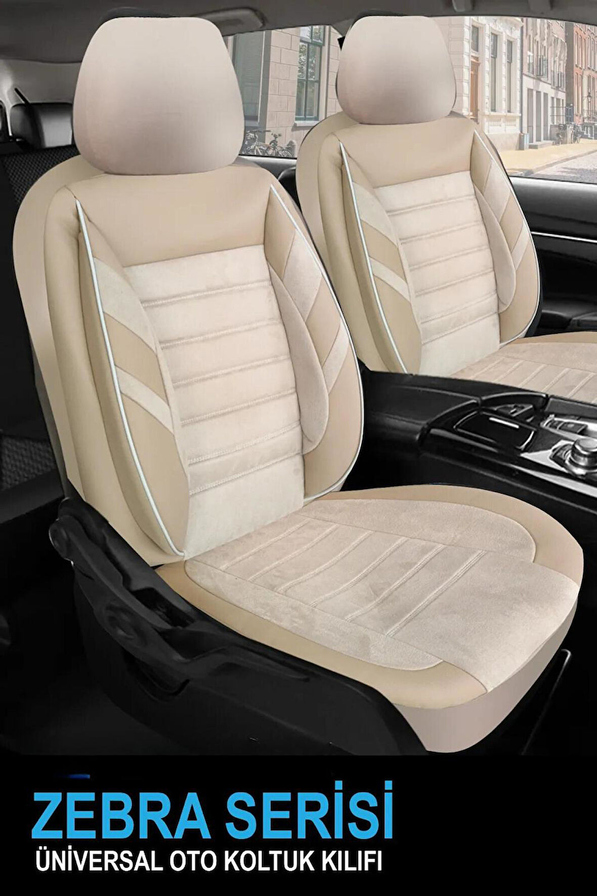 Hyundai HD65  Uyumlu 5 KOLTUK TAM SET Zebra Extra Bej TAY TÜYÜ OTO KOLTUK KILIFI