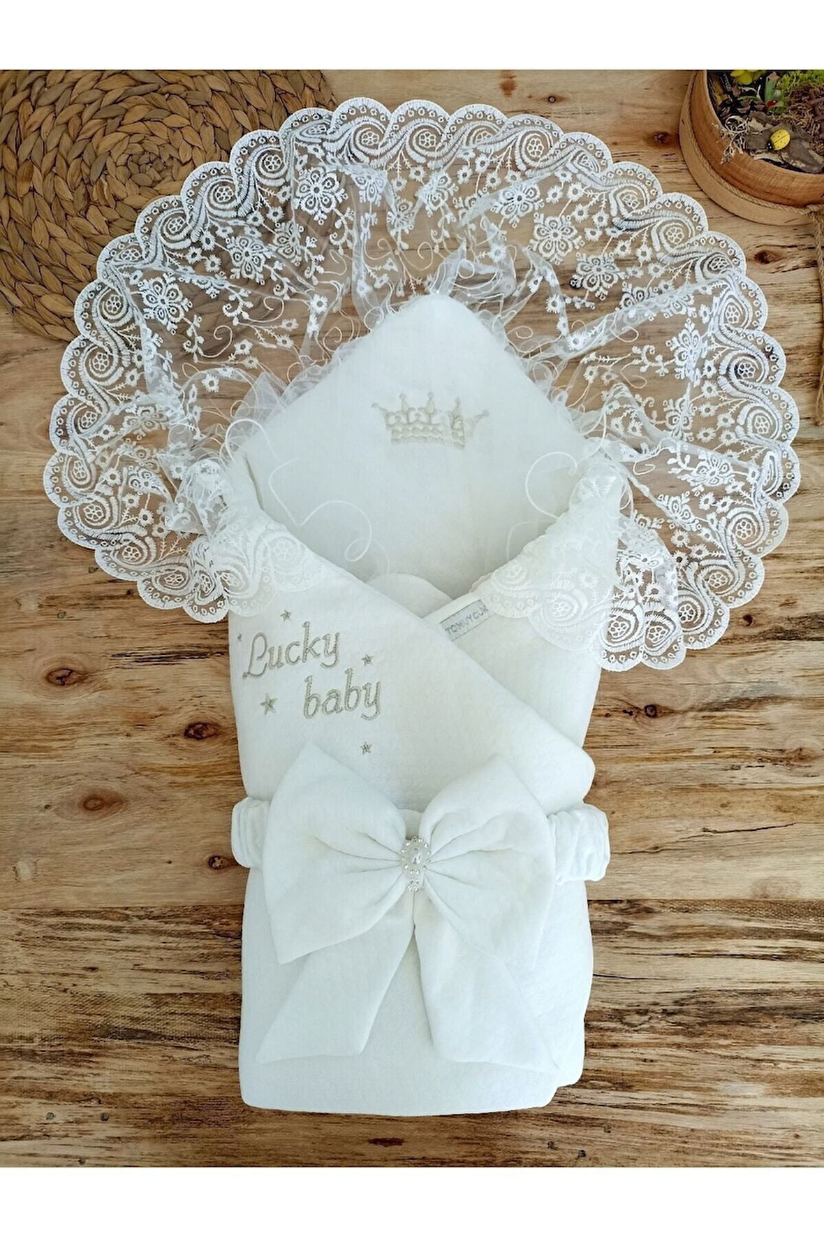 Dantelli Bebek Kundağı Bebek Dış Kundak Battaniyesi Hastane Çıkışı Yenidoğan Hediyelik Anakucağı