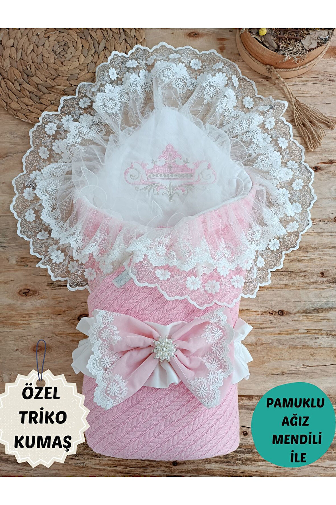 Triko Örg Haki Bebek Kundağı Unisex Bebek Dış Kundak Battaniyesi Hastane Çıkışı Kundak Battaniye