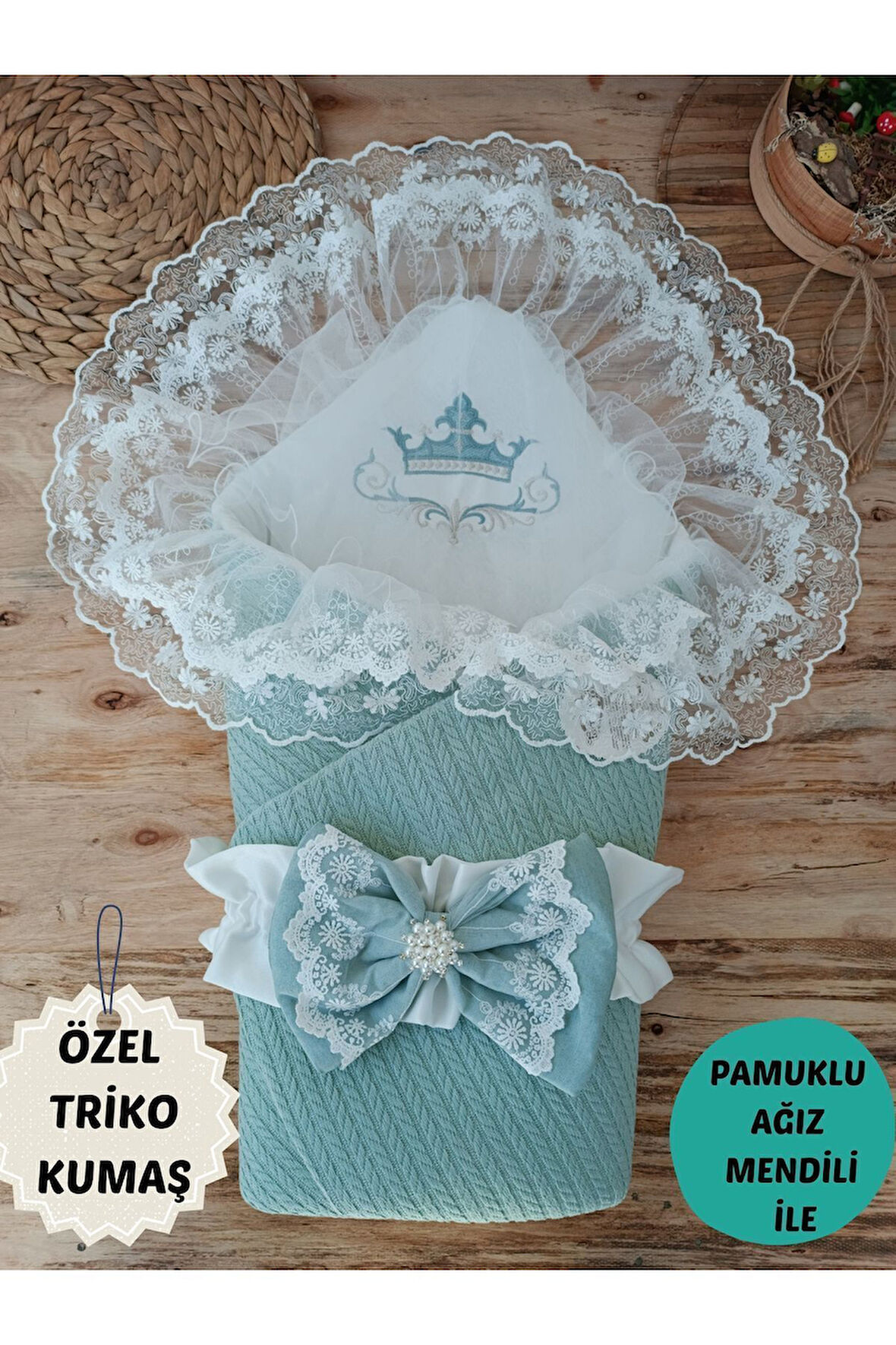 Triko Örg Haki Bebek Kundağı Unisex Bebek Dış Kundak Battaniyesi Hastane Çıkışı Kundak Battaniye