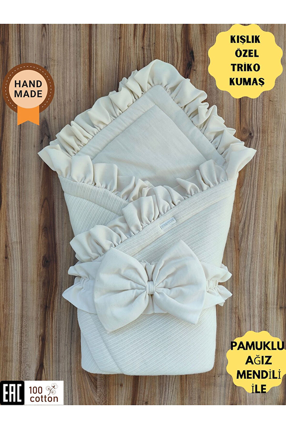 Triko Örgü Kışlık Kız Erkek Bebek Battaniyesi Kundağı Pamuklu Hastane Çıkışı Yenidoğan Hediyelik KND45453