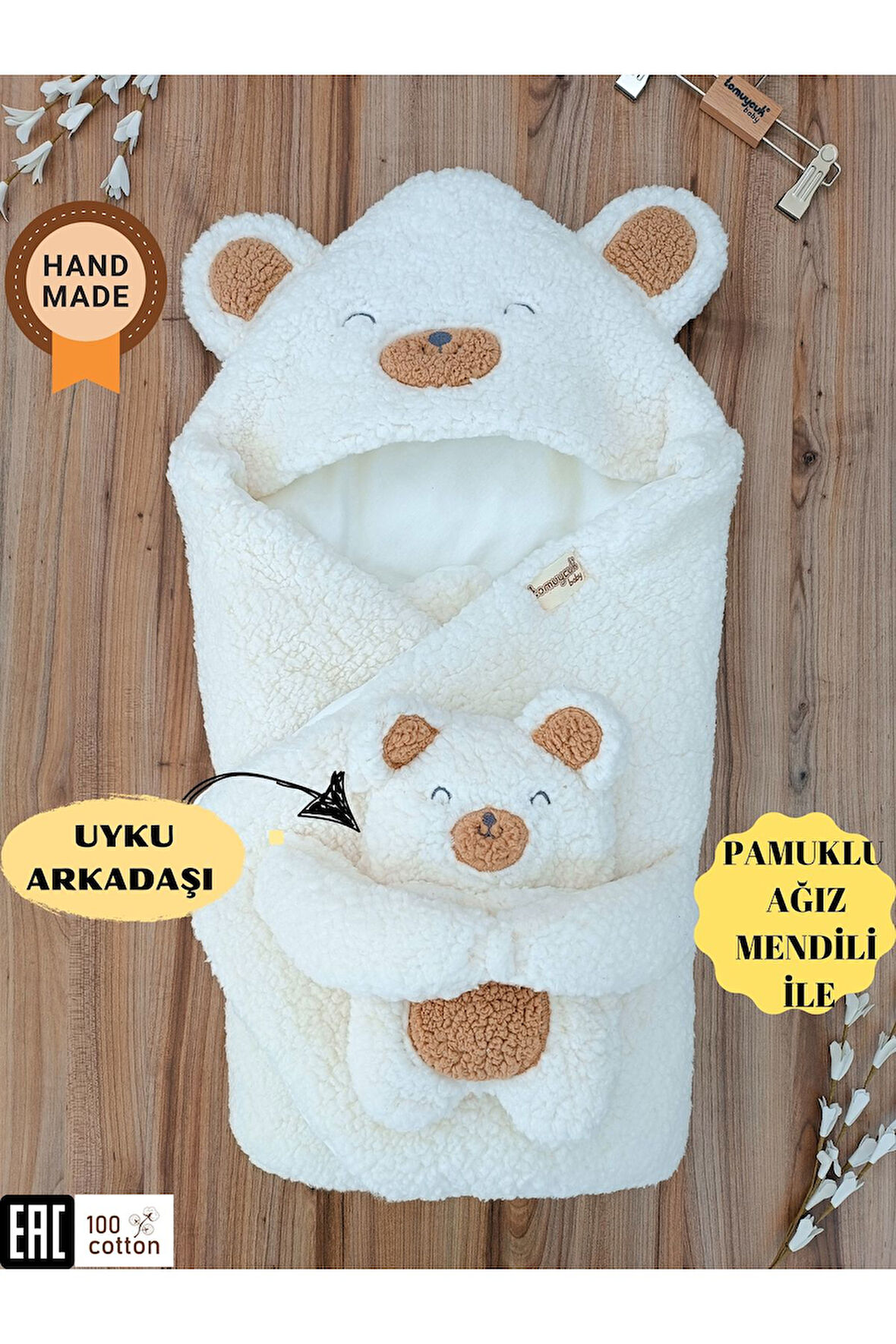 KIZ ERKEK BEBEK BATTANİYESİ DIŞ KUNDAK PAMUKLU WELSOFT PELUŞ UYKU ARKADAŞI İLE AYICIK KULAKLI KIŞLIK