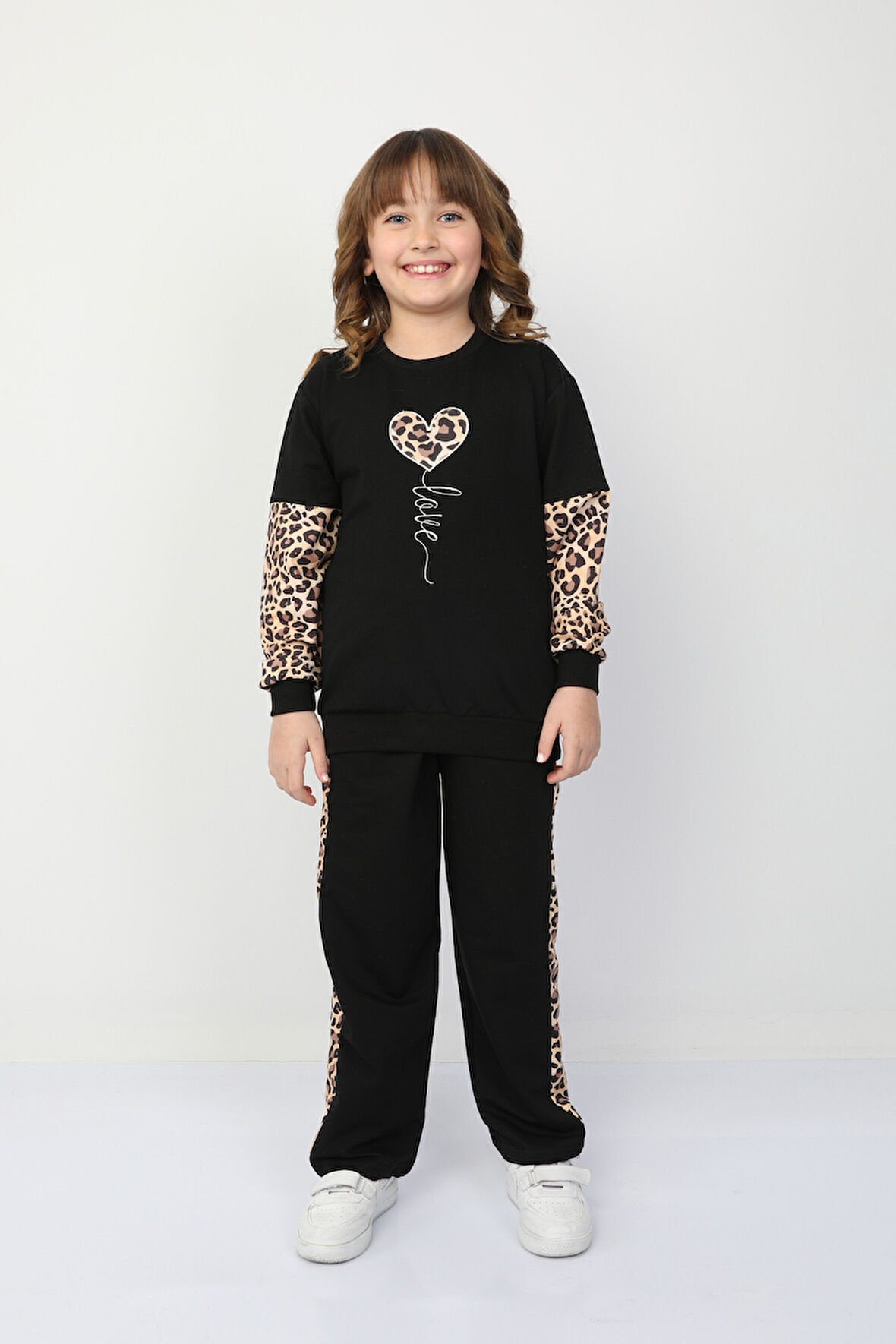 Kız Çocuk Kalp Leoparlı Takım 37036