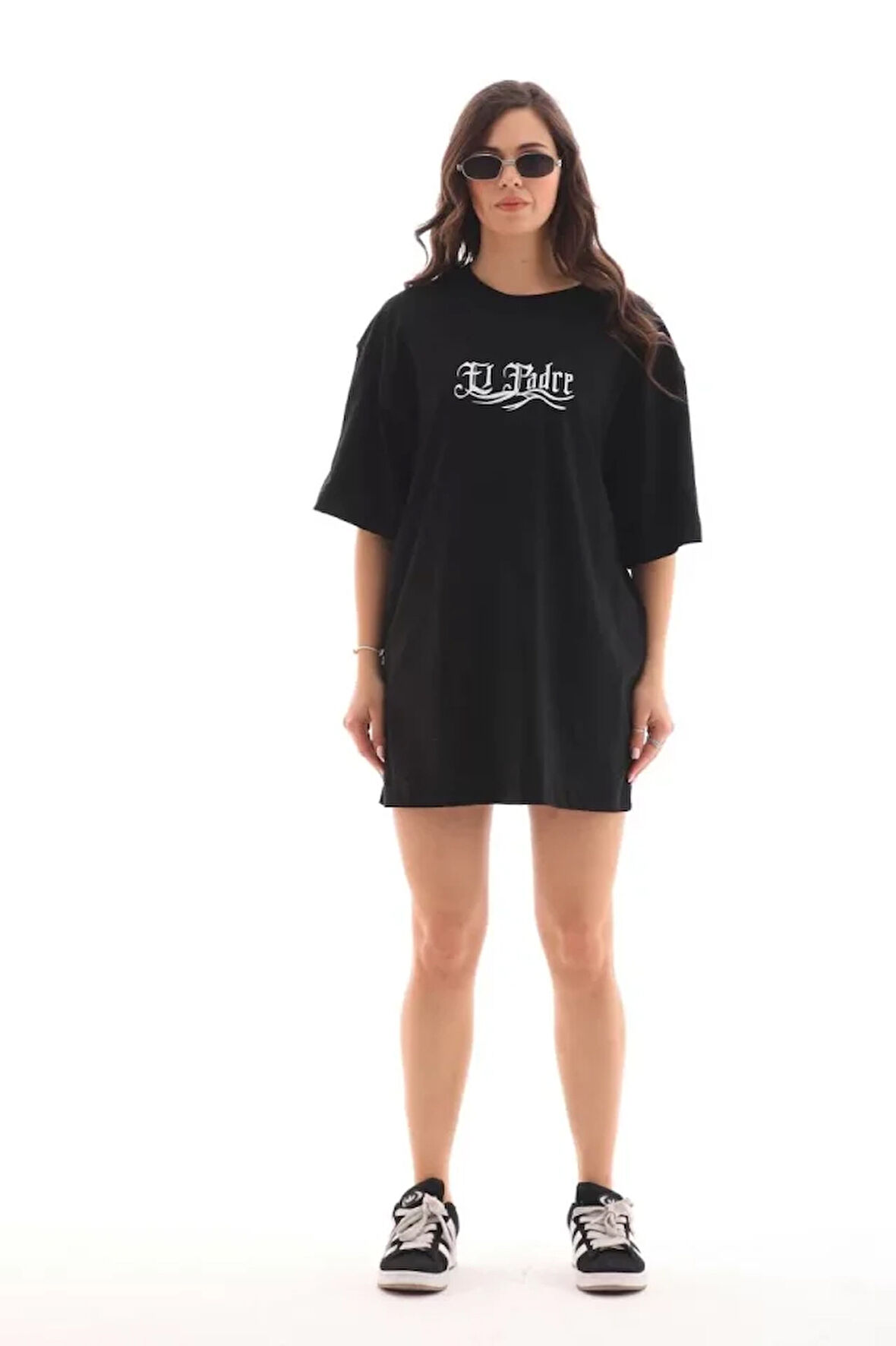 kinoedze Unisex Bisiklet Yaka Baskılı Oversize T-Shirt - Siyah