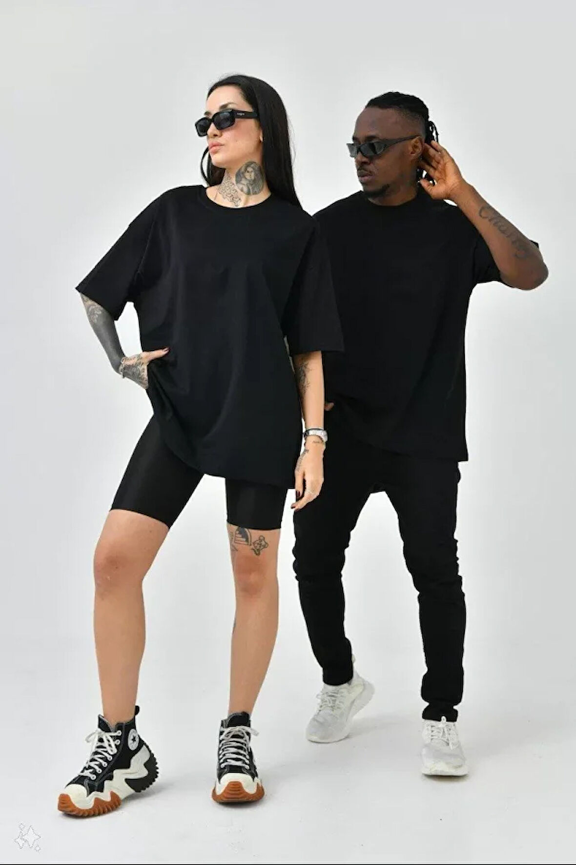 kinoedze Unisex Basic Bisiklet Yaka Oversize T-Shirt - Siyah